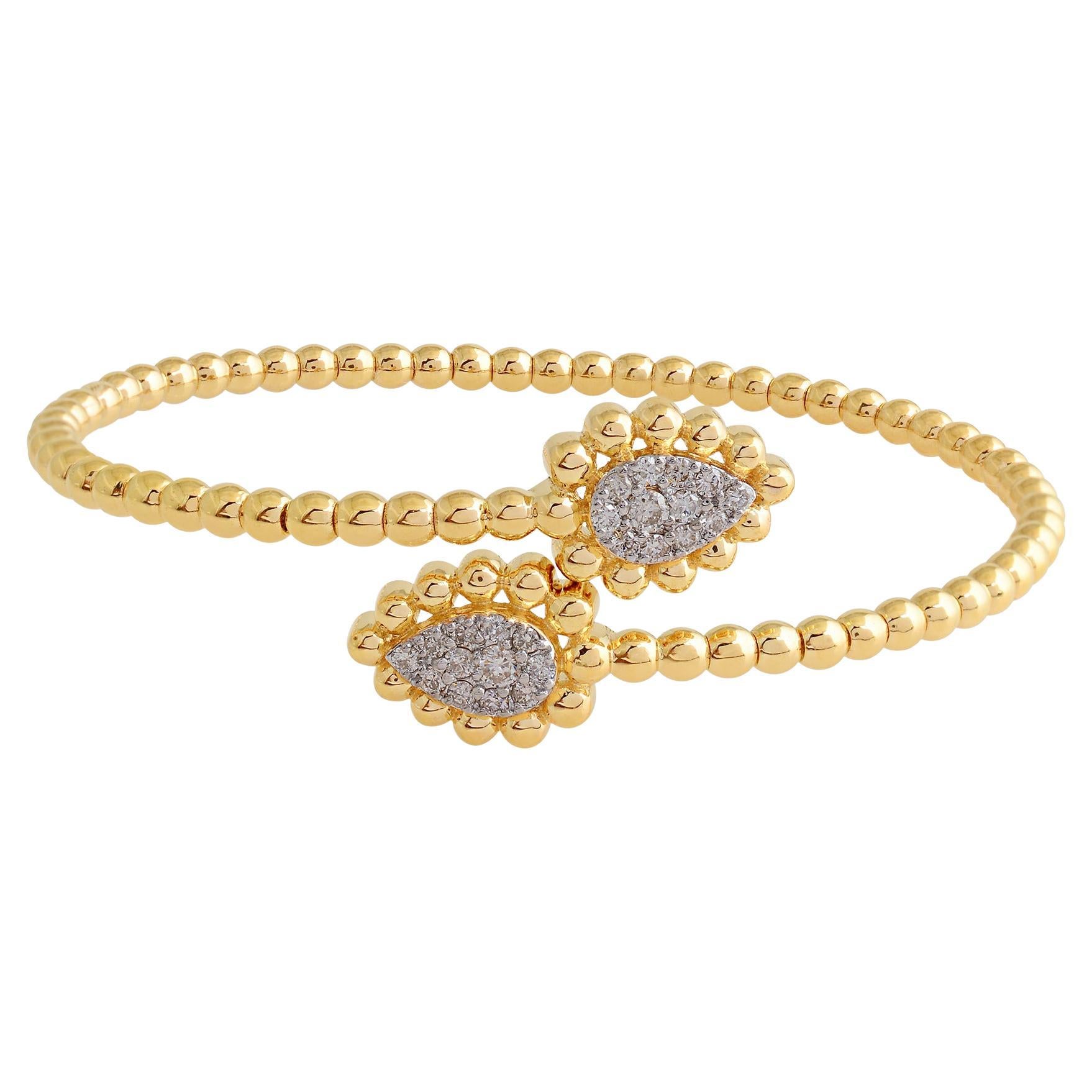 Bracelet réglable en or jaune 18k 0.45 carat Diamond Cuff Beaded Bangle en vente