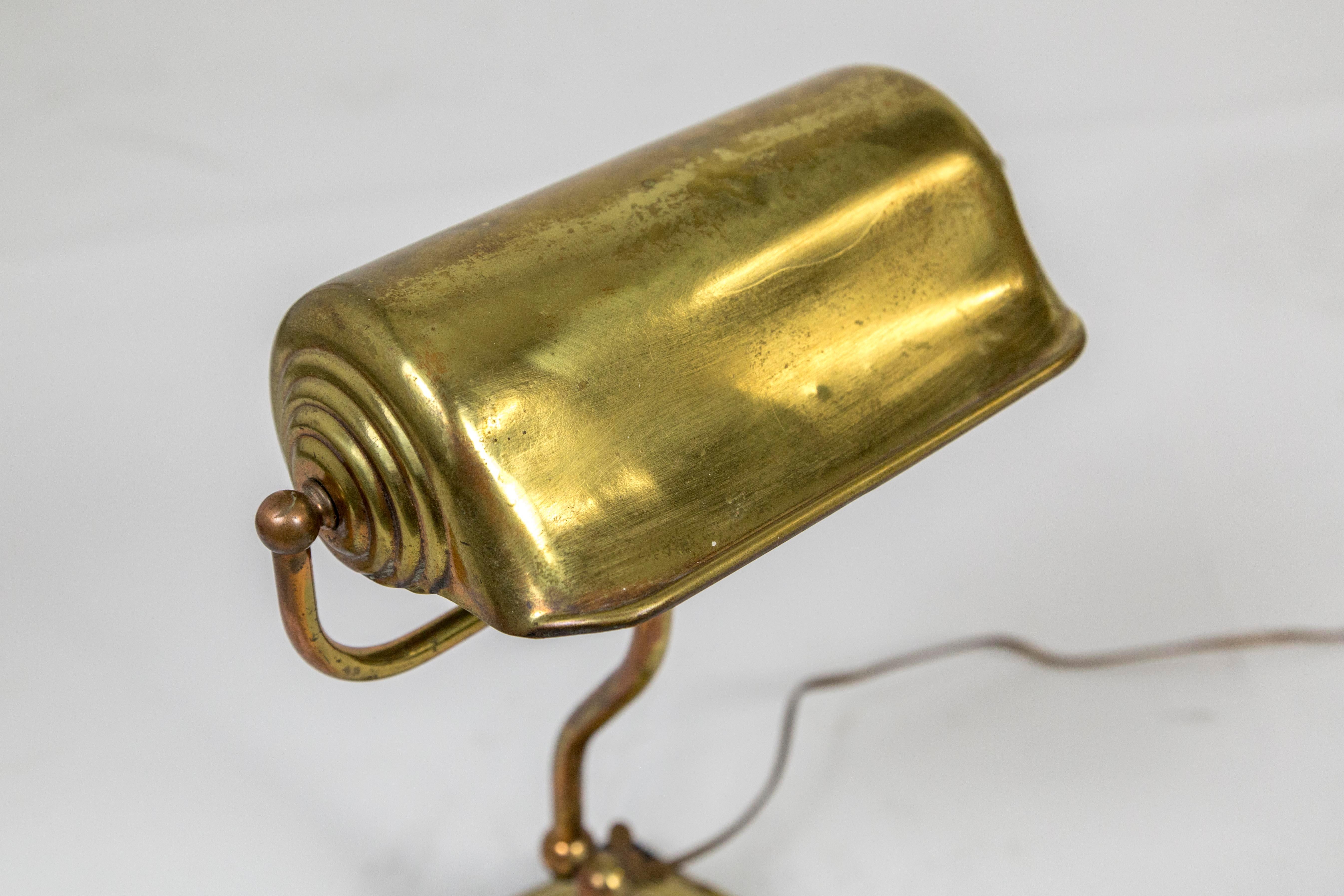 Adjustable 1940s Brass-Plated Copper Desk Lamp 1