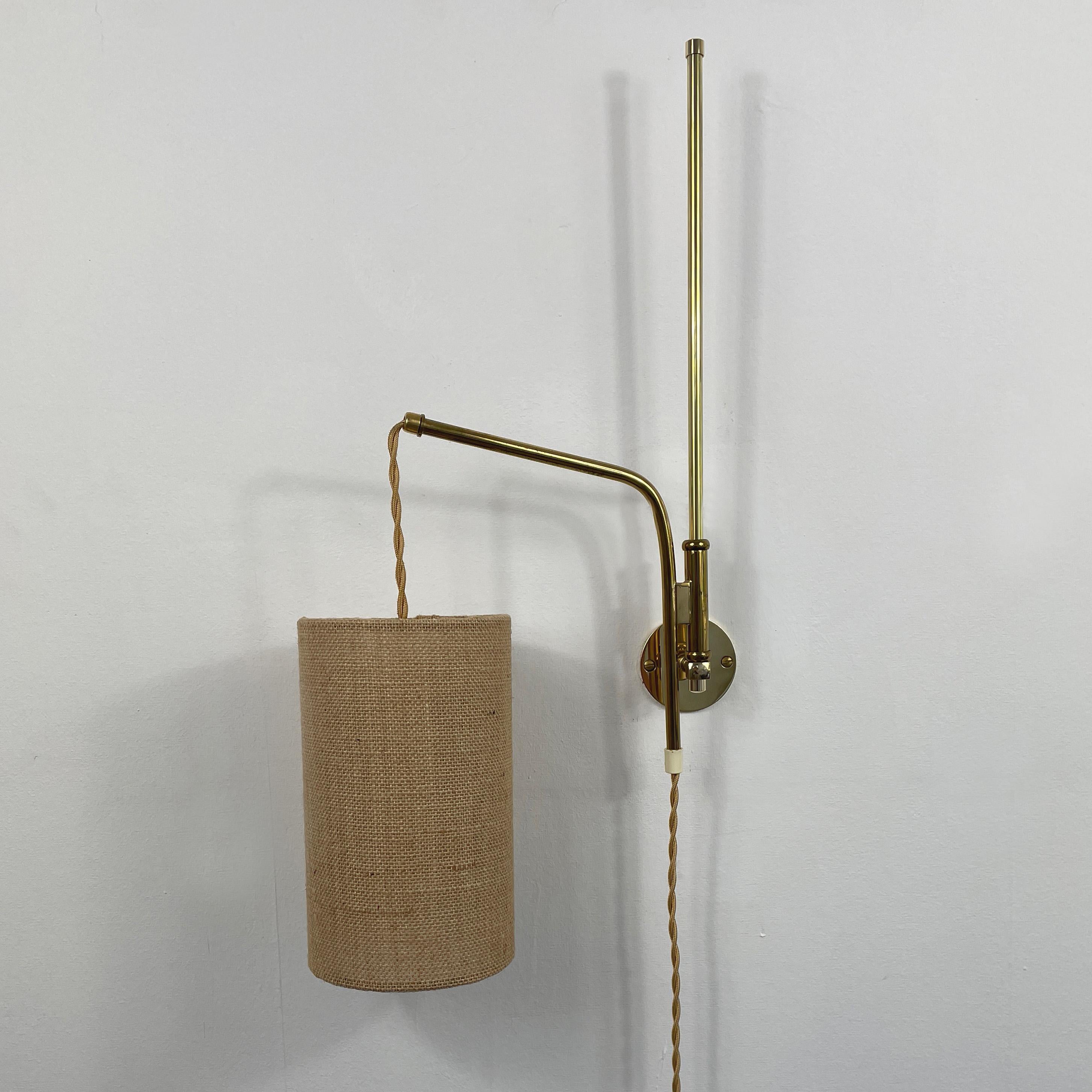 Adjustable and Articulating Brass and Jute Pole Wall Lights, Austria 1950s 4