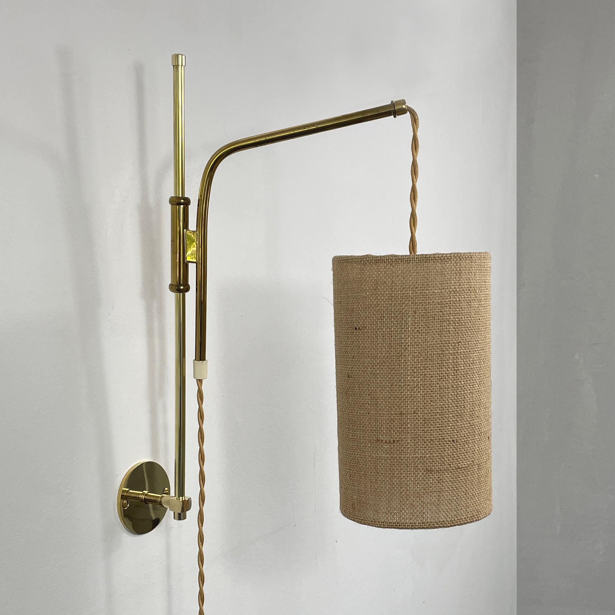 Adjustable and Articulating Brass and Jute Pole Wall Lights, Austria 1950s 5
