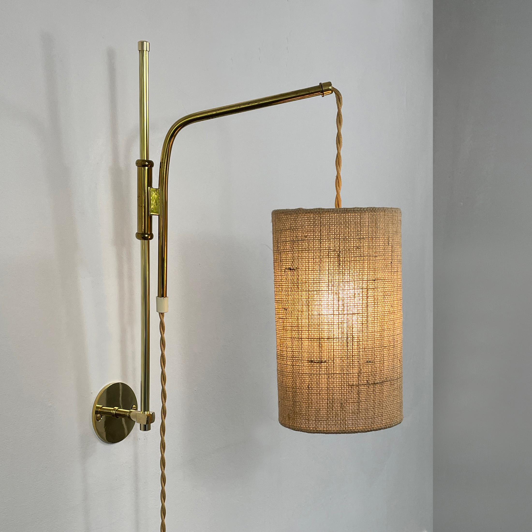 Adjustable and Articulating Brass and Jute Pole Wall Lights, Austria 1950s 6