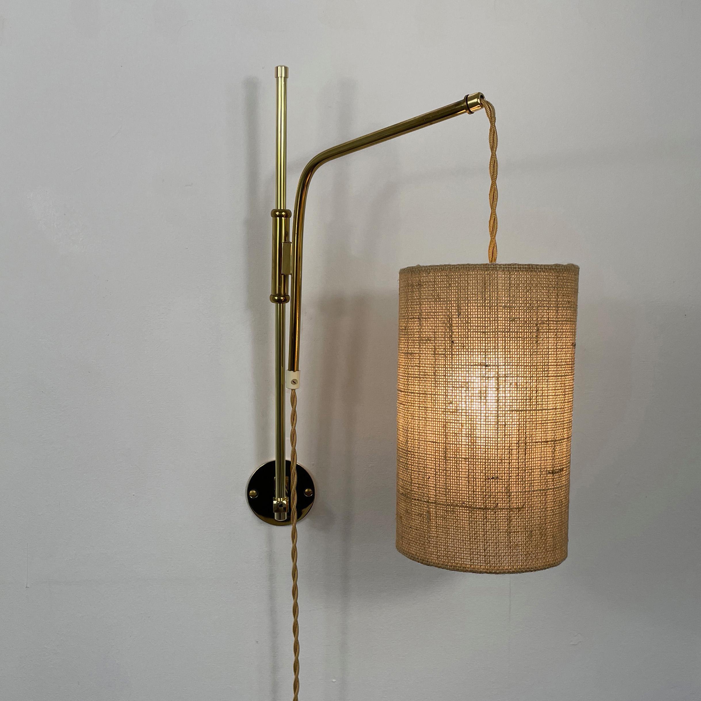 Adjustable and Articulating Brass and Jute Pole Wall Lights, Austria 1950s 7