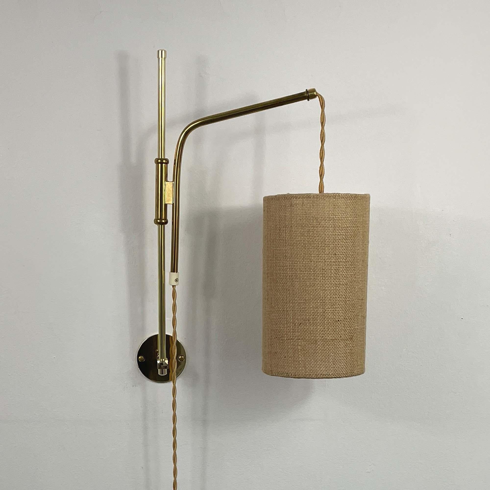 Adjustable and Articulating Brass and Jute Pole Wall Lights, Austria 1950s 8