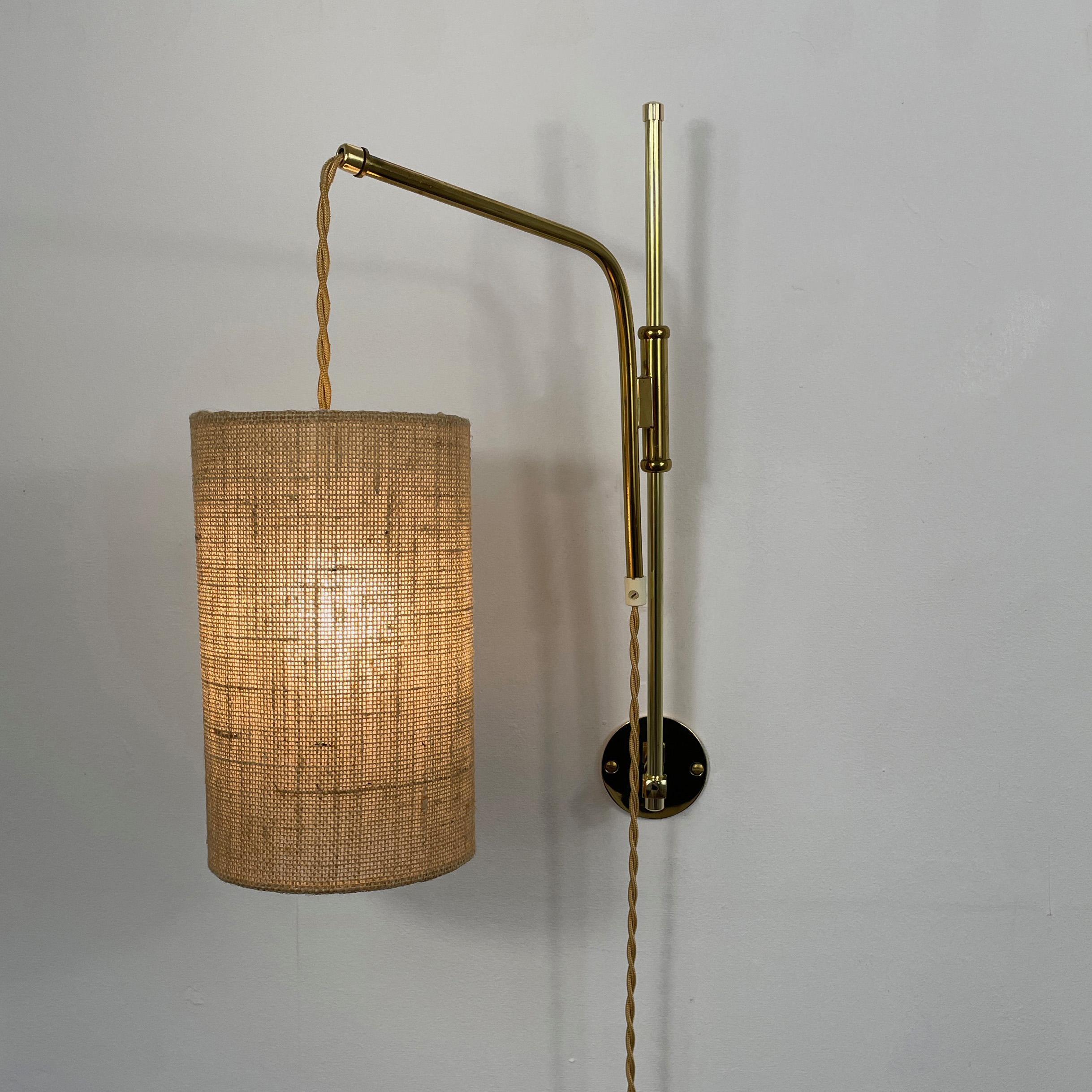 Adjustable and Articulating Brass and Jute Pole Wall Lights, Austria 1950s In Good Condition In NUEMBRECHT, NRW