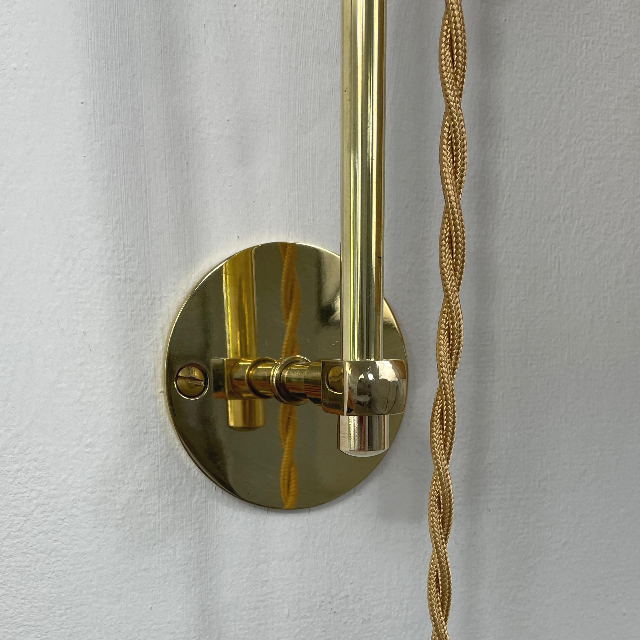 Adjustable and Articulating Brass and Jute Pole Wall Lights, Austria 1950s 2