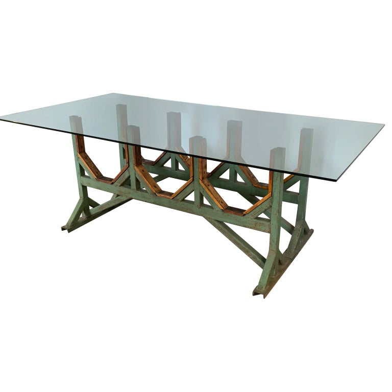 Two Customizable Industrial Metal And Wood Dining Room Table Bases For Sale At 1stdibs