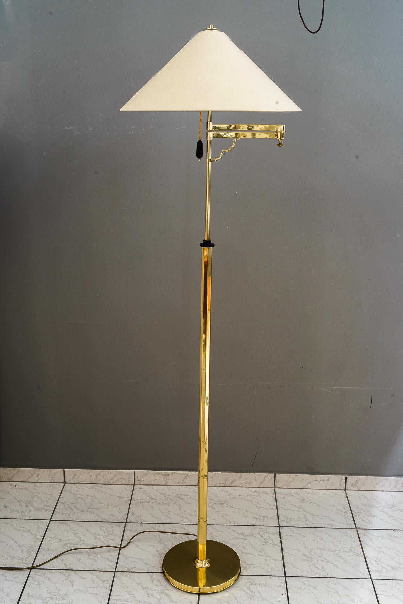 Austrian Adjustable and swiveling Art Deco Floor Lamp with fabric shade vienna 1920s For Sale