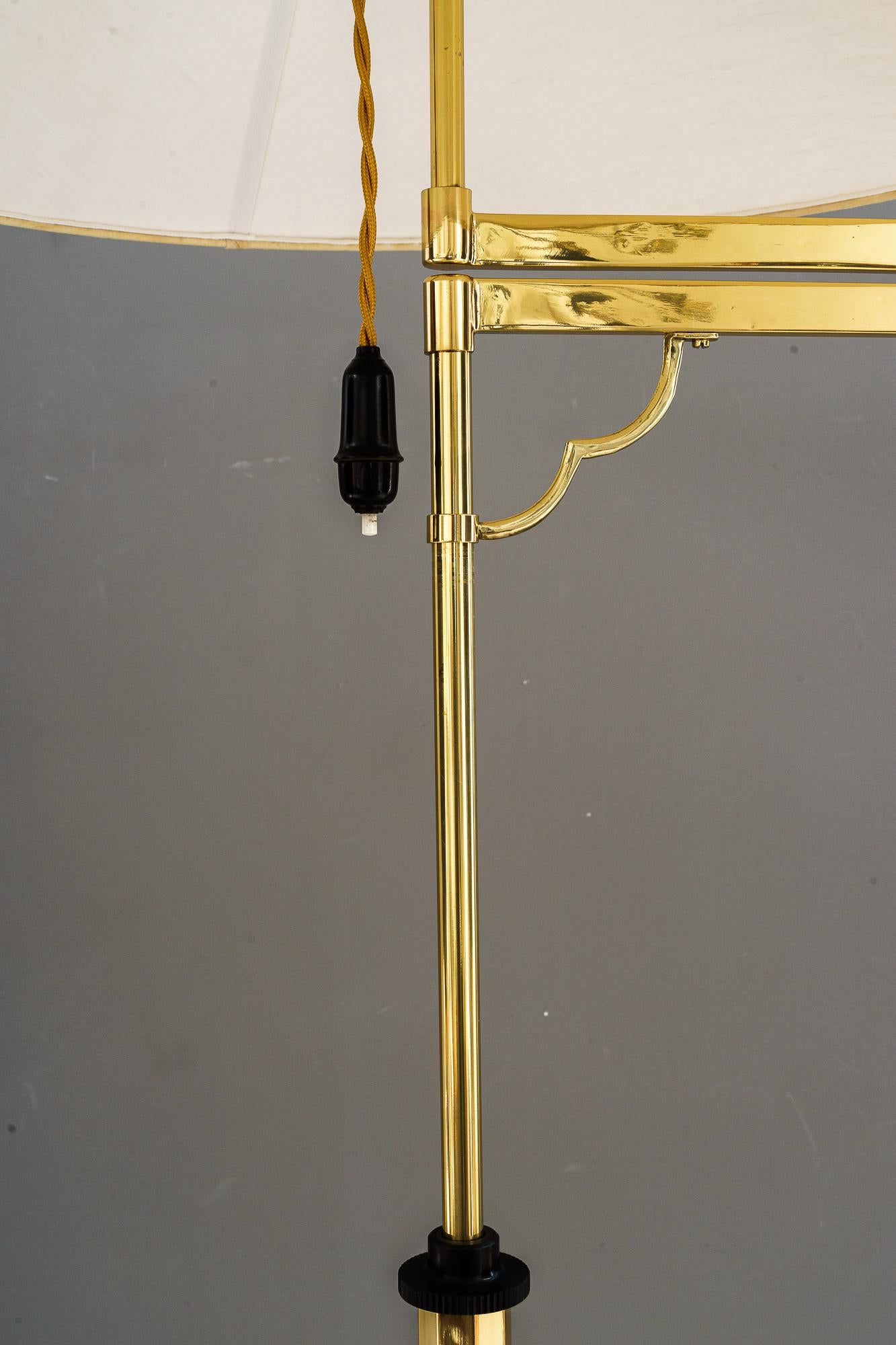 Lacquered Adjustable and swiveling Art Deco Floor Lamp with fabric shade vienna 1920s For Sale