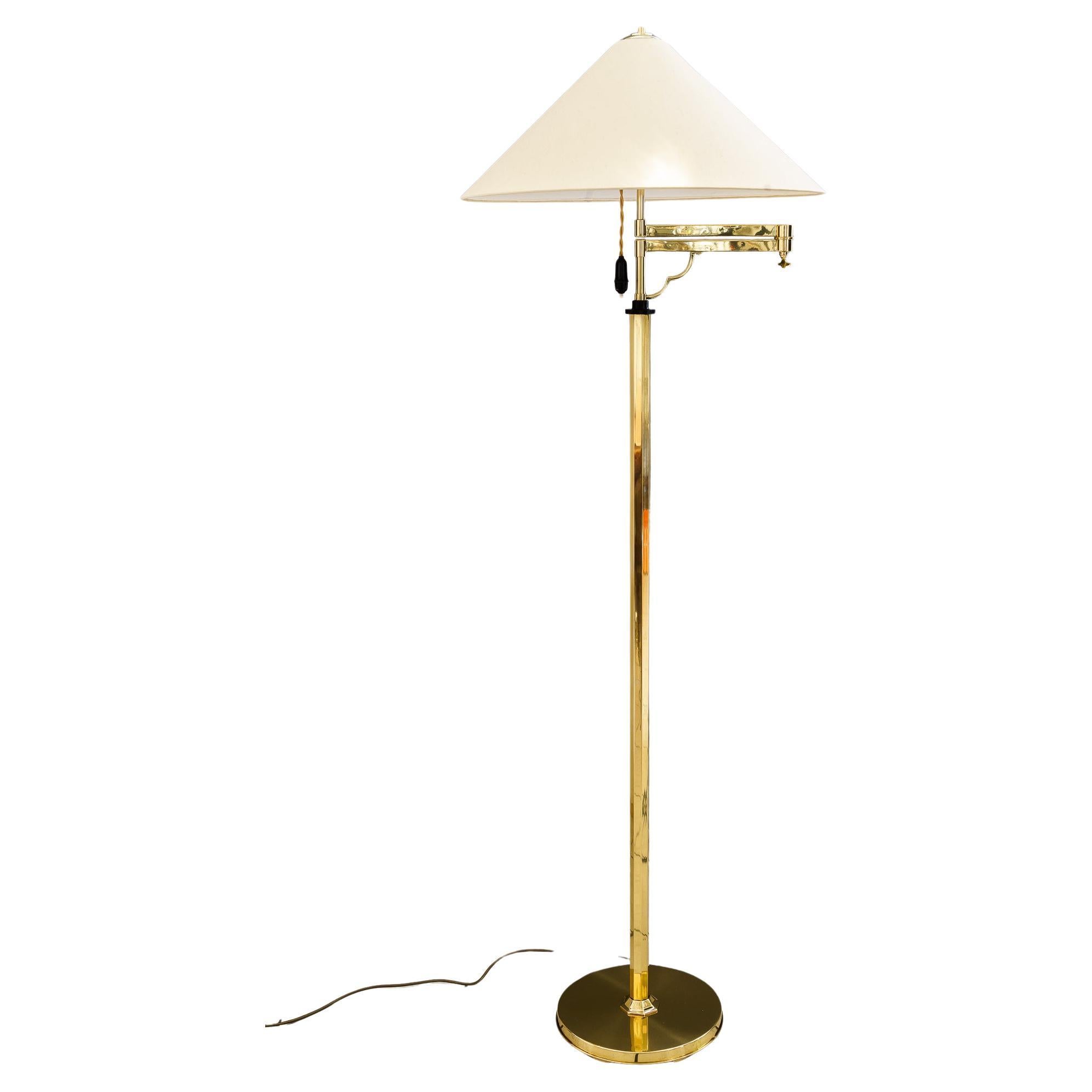 Adjustable and swiveling Art Deco Floor Lamp with fabric shade vienna 1920s For Sale