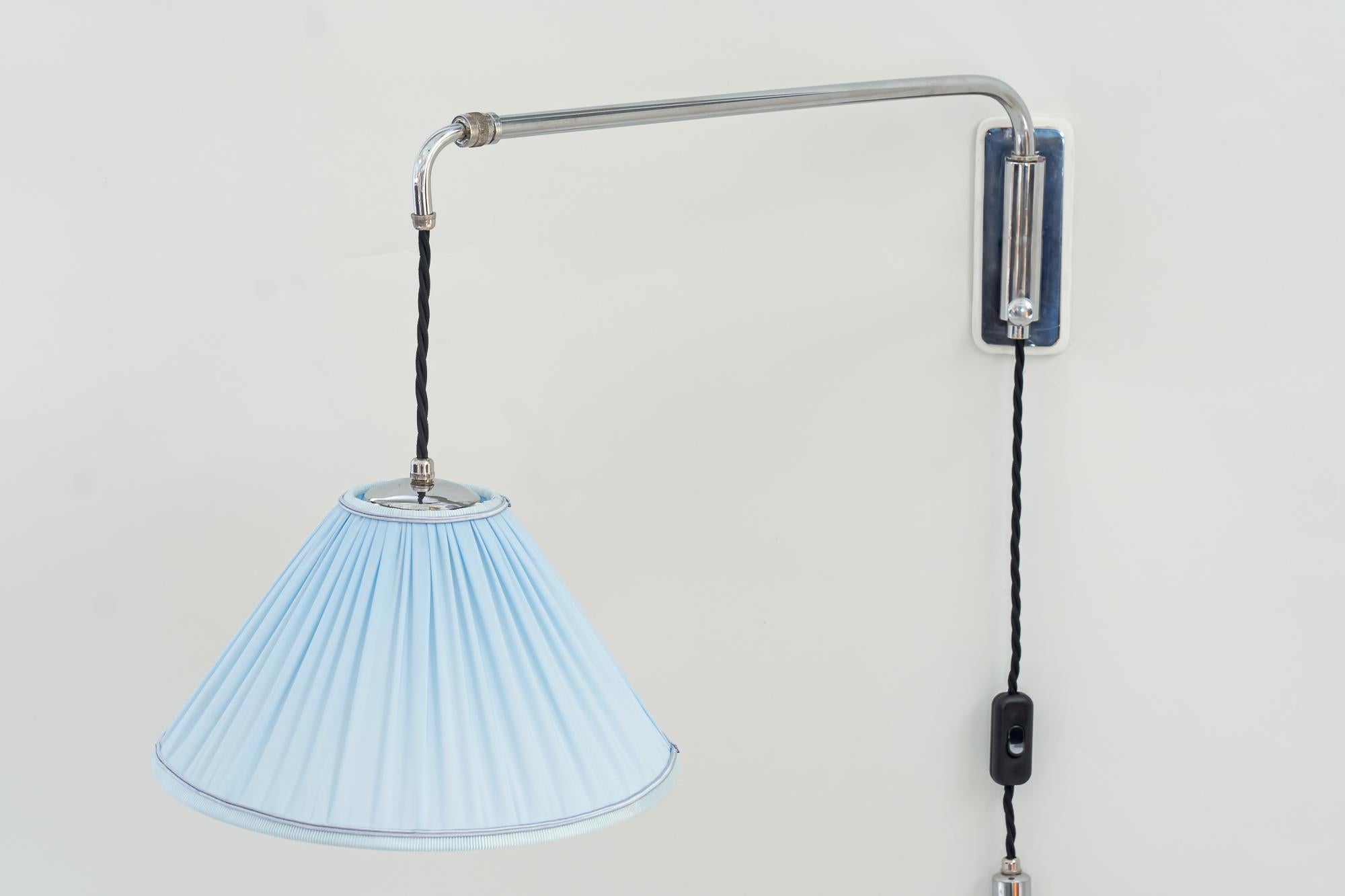 Adjustable and Swiveling Chrome Wall Lamp with Fabric Shade Around 1920s For Sale 5