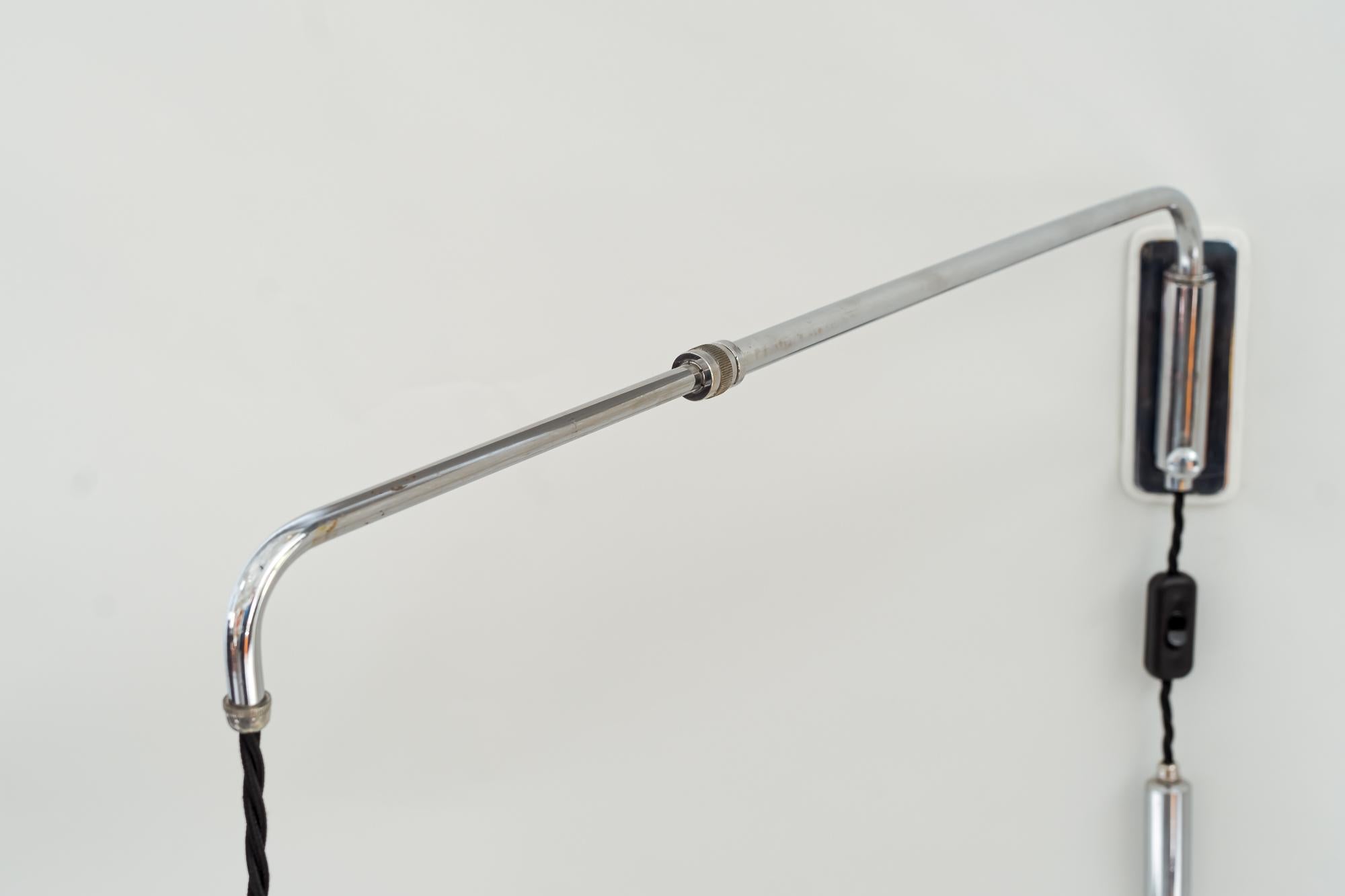 Adjustable and Swiveling Chrome Wall Lamp with Fabric Shade Around 1920s For Sale 8