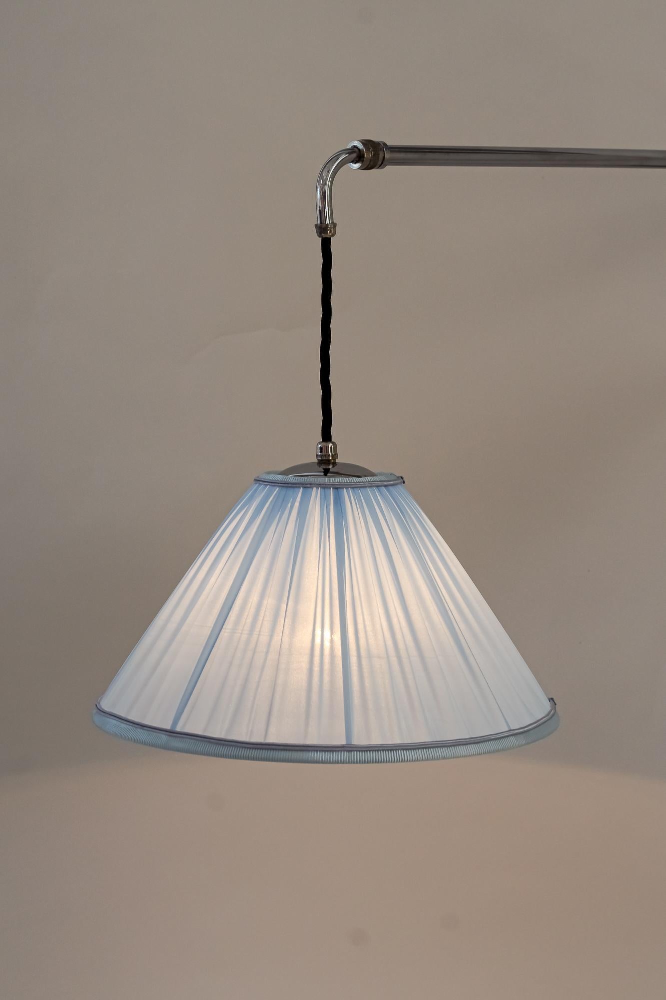 Adjustable and Swiveling Chrome Wall Lamp with Fabric Shade Around 1920s For Sale 12