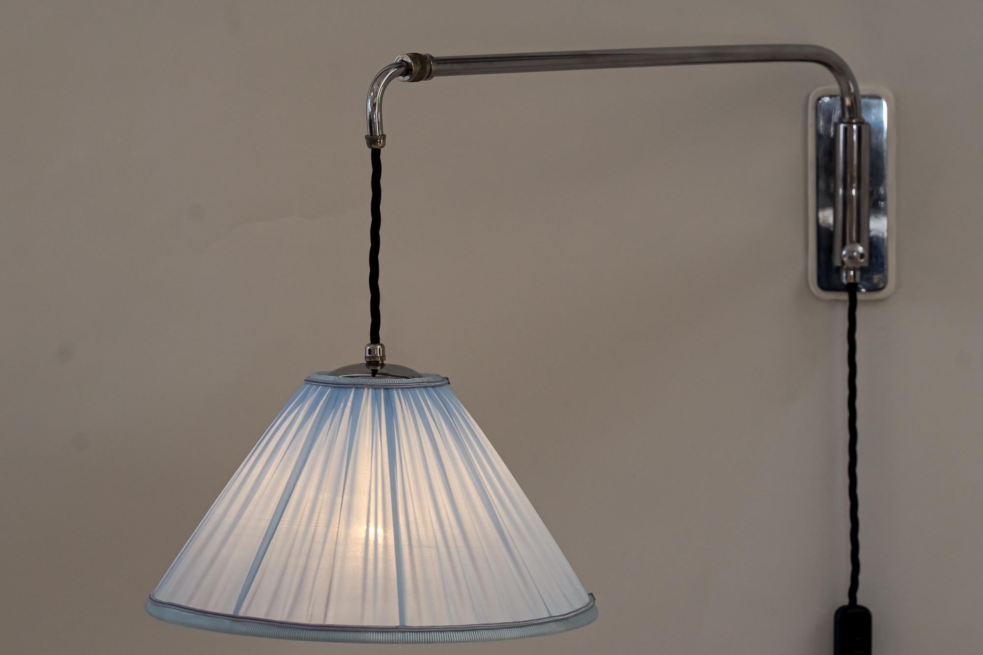 Adjustable and Swiveling Chrome Wall Lamp with Fabric Shade Around 1920s For Sale 13