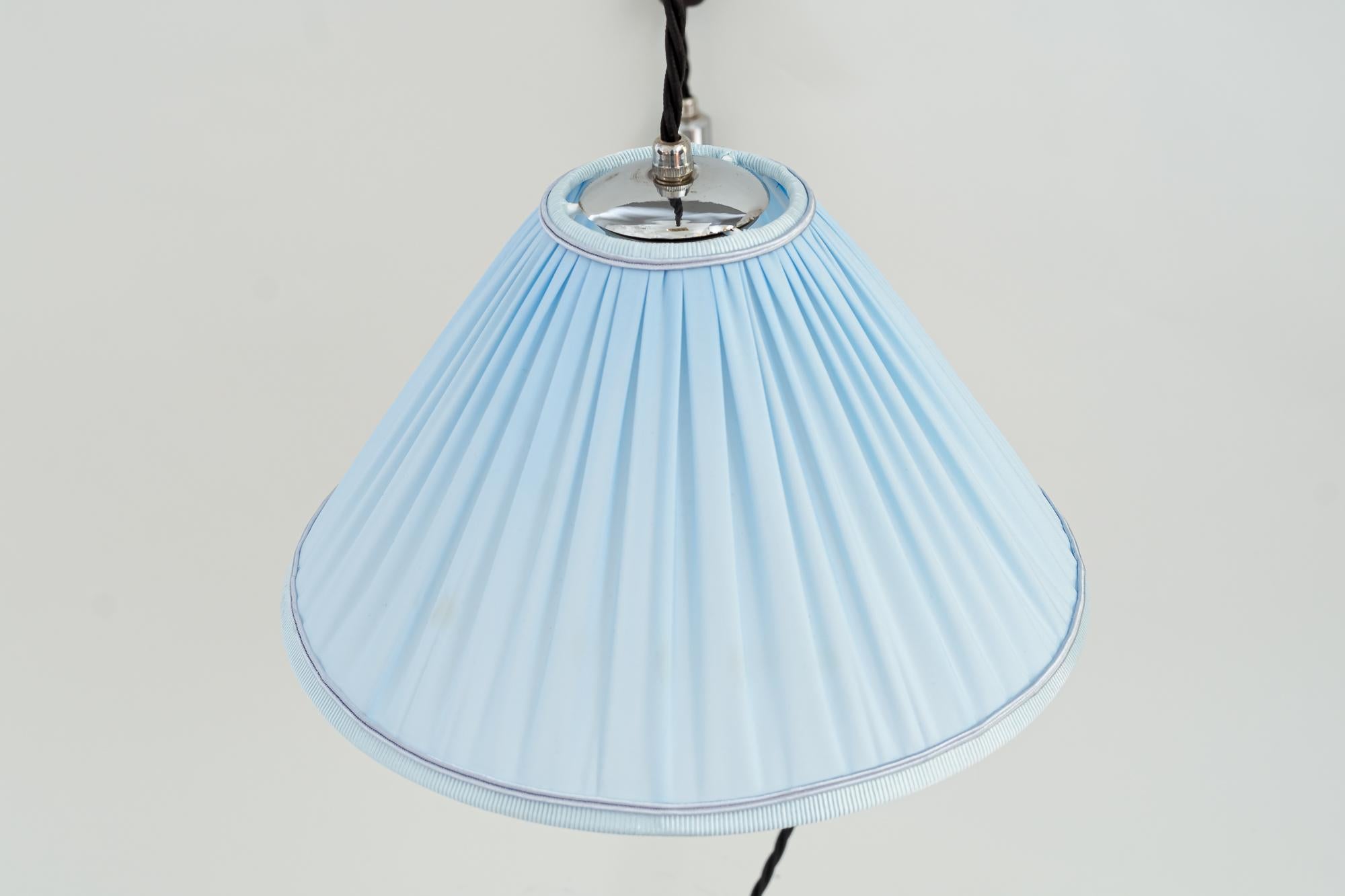 Art Deco Adjustable and Swiveling Chrome Wall Lamp with Fabric Shade Around 1920s For Sale