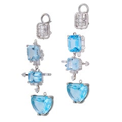 Adjustable Aquamarine Diamond & Blue Topaz Earrings in 18k