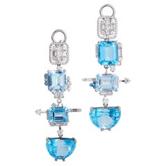 Adjustable Aquamarine Diamond & Blue Topaz Earrings in 18k