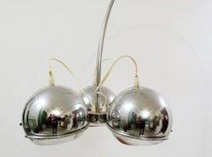 Adjustable arc floor lamp with three chrome globes, concrete base - 1970s