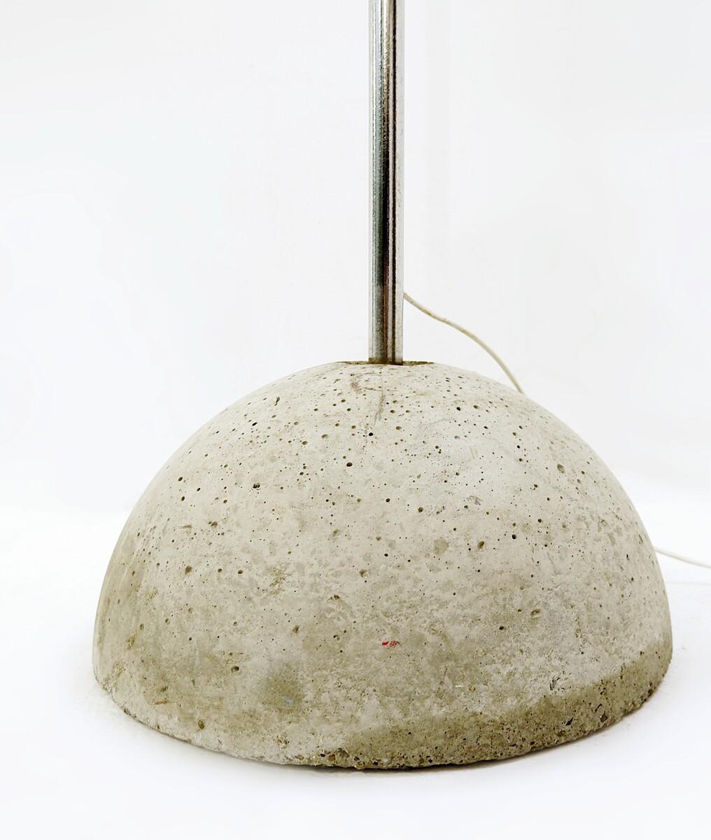Swiss Adjustable arc floor lamp with three chrome globes, concrete base - 1970s For Sale