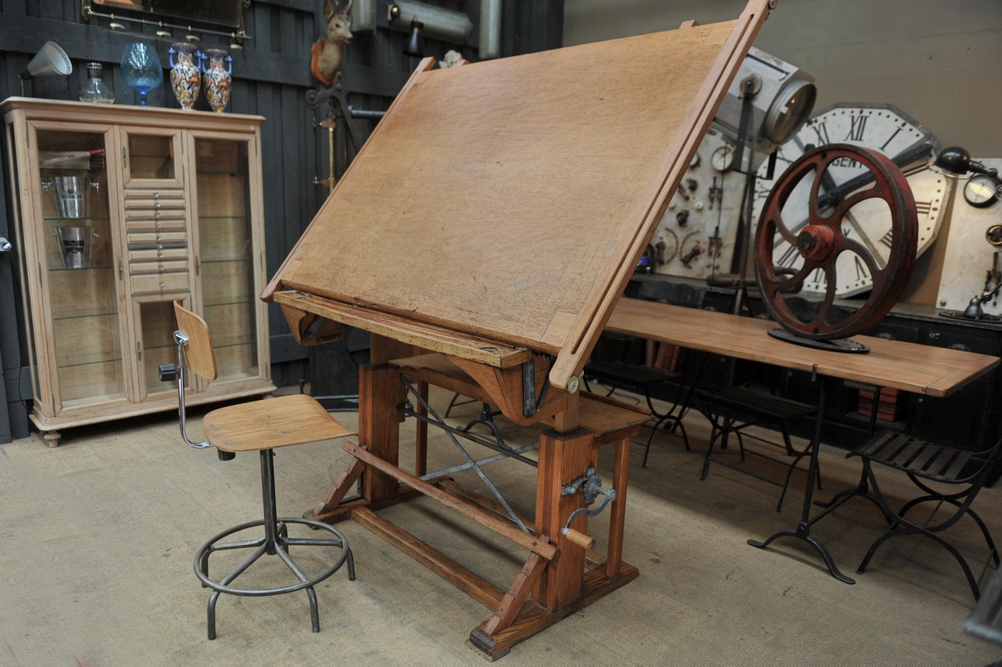 French Adjustable Architect's Drafting Table or Writing Desk, circa 1920s