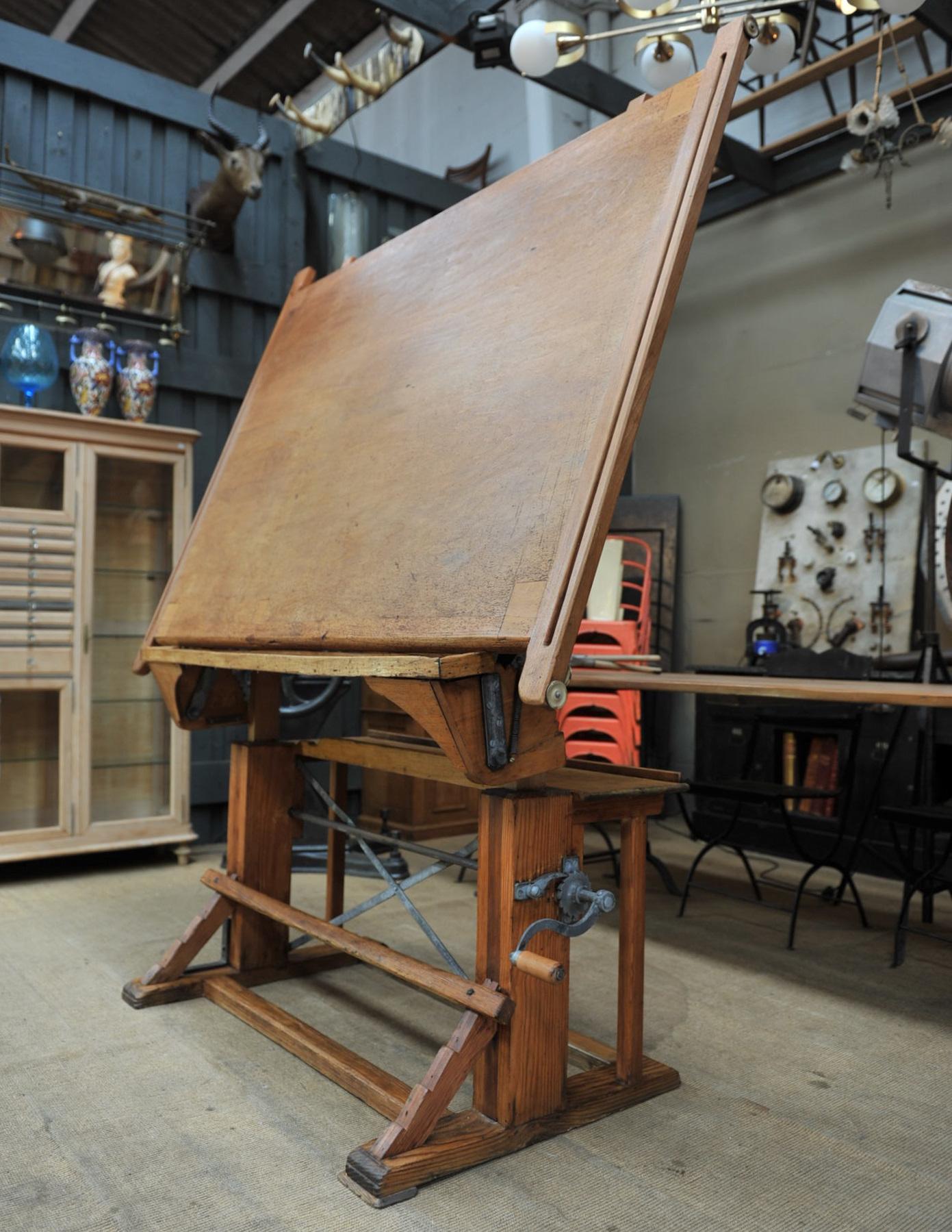 Beech Adjustable Architect's Drafting Table or Writing Desk, circa 1920s