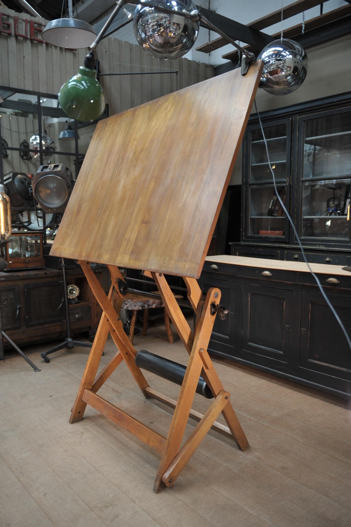 Adjustable Architect's Drafting Table or Writing Desk, with Lamp, circa 1920s 3