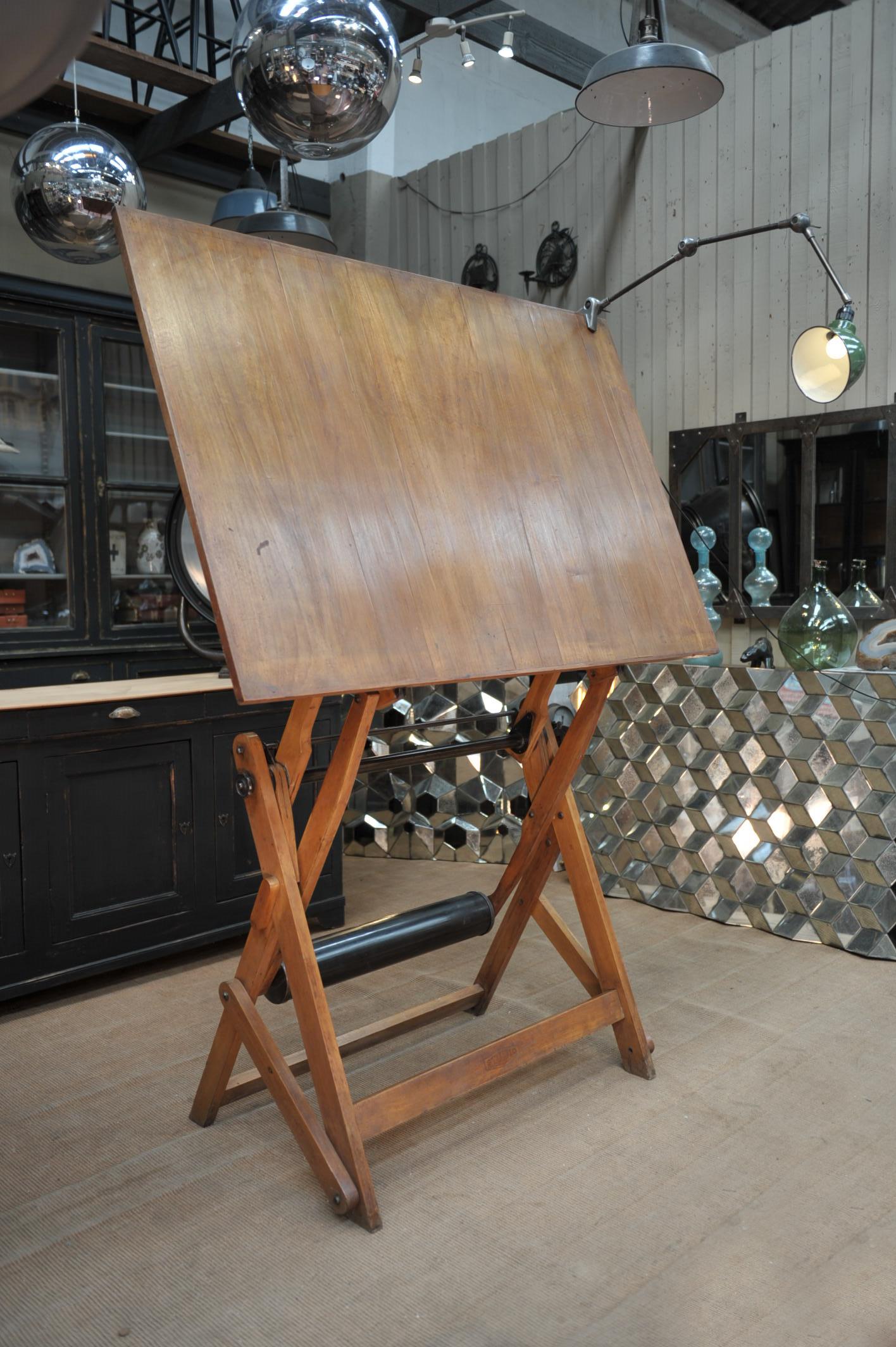 Adjustable Architect's Drafting Table or Writing Desk, with Lamp, circa 1920s 4