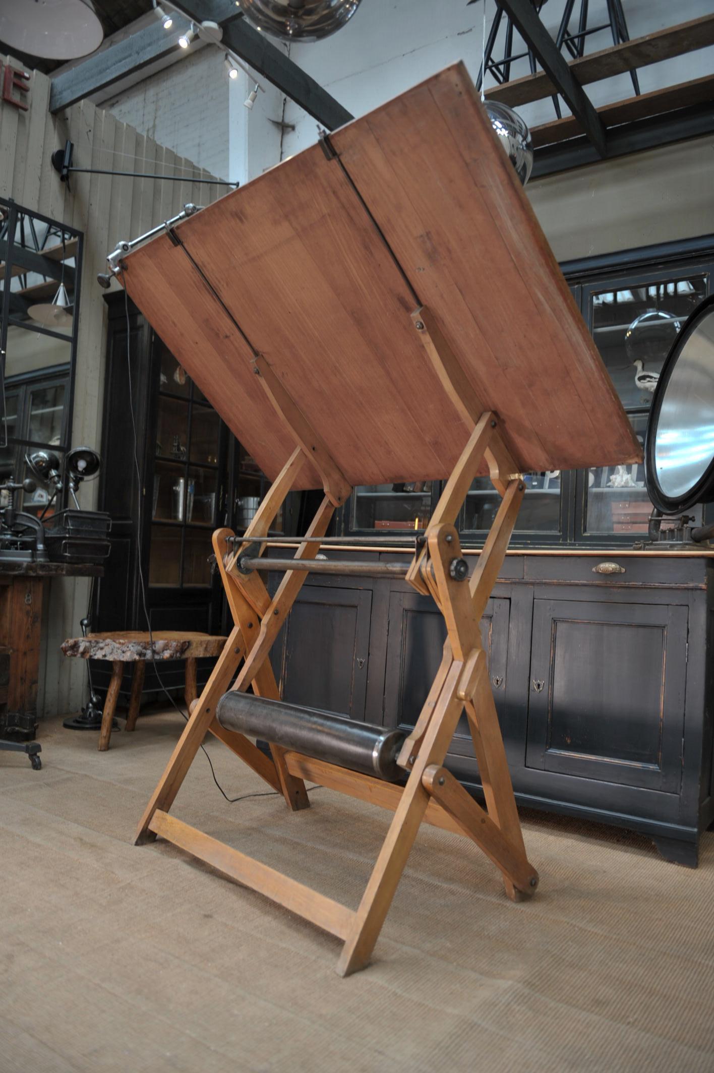 Adjustable Architect's Drafting Table or Writing Desk, with Lamp, circa 1920s 5