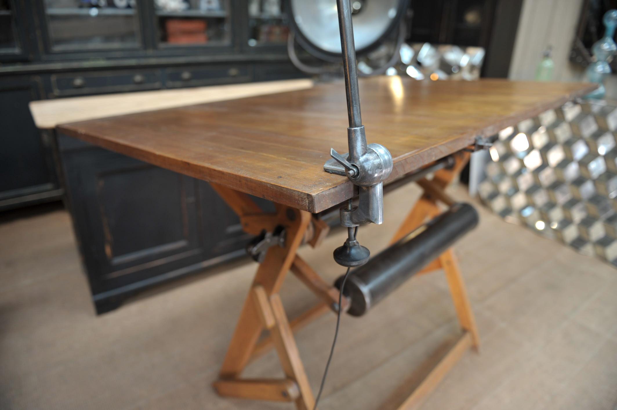 Adjustable Architect's Drafting Table or Writing Desk, with Lamp, circa 1920s 6