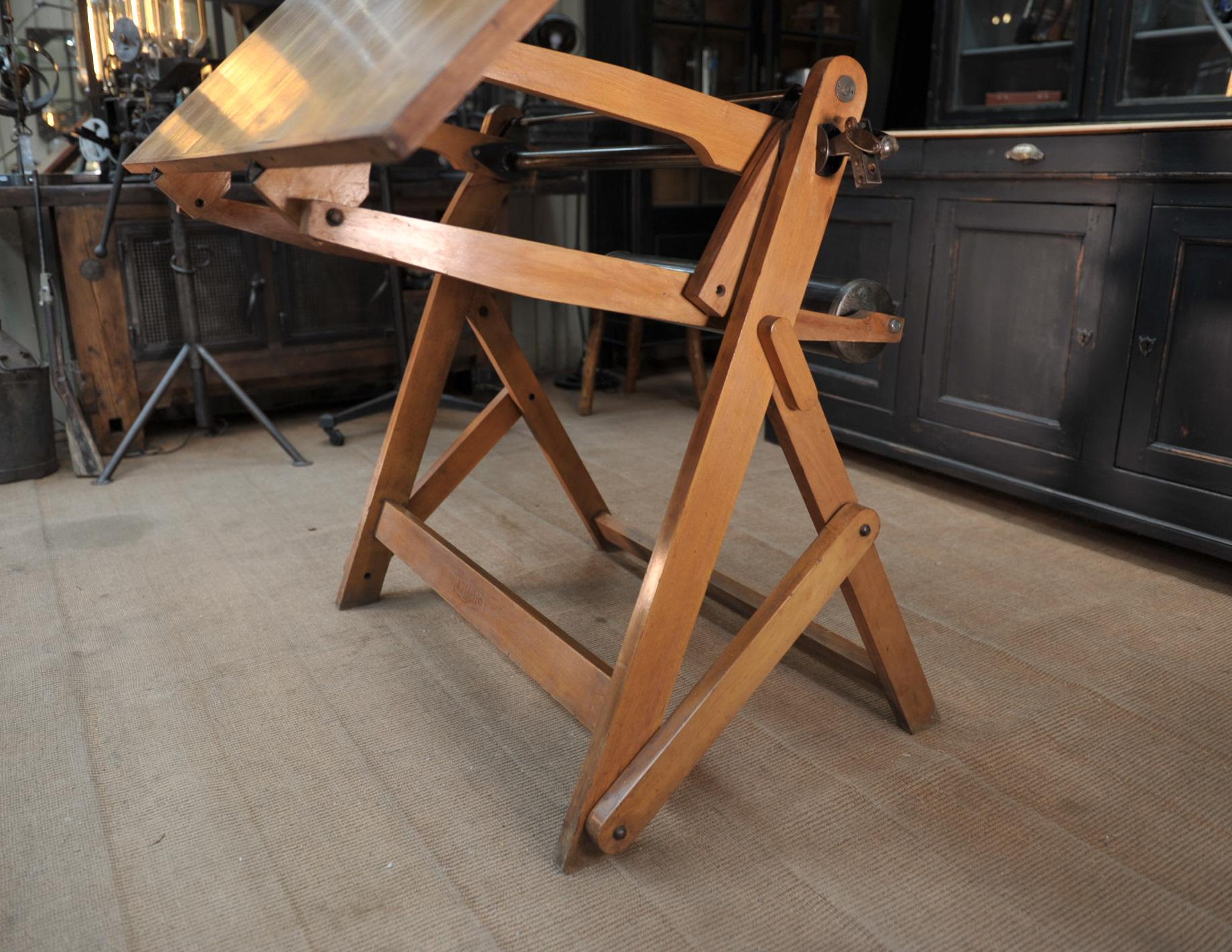 Adjustable Architect's Drafting Table or Writing Desk, with Lamp, circa 1920s 2