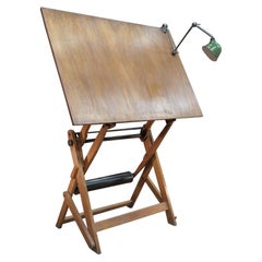 Adjustable Architect's Drafting Table or Writing Desk, with Lamp, circa 1920s