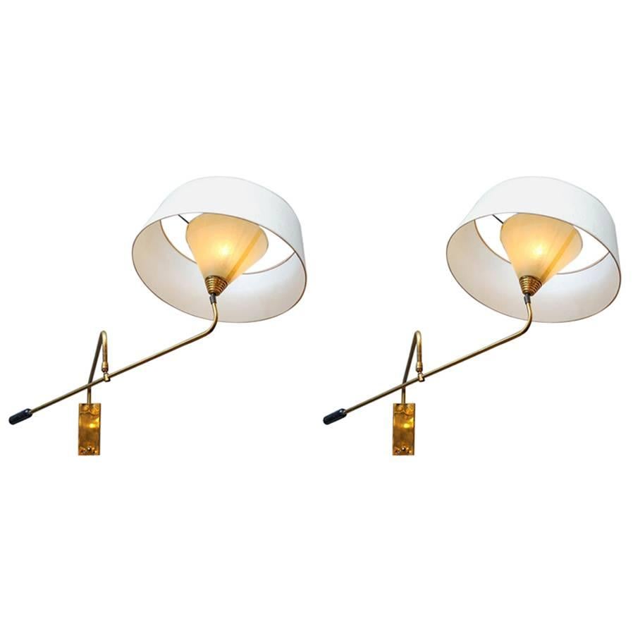 Adjustable Arm Brass Wall Sconces with Shades