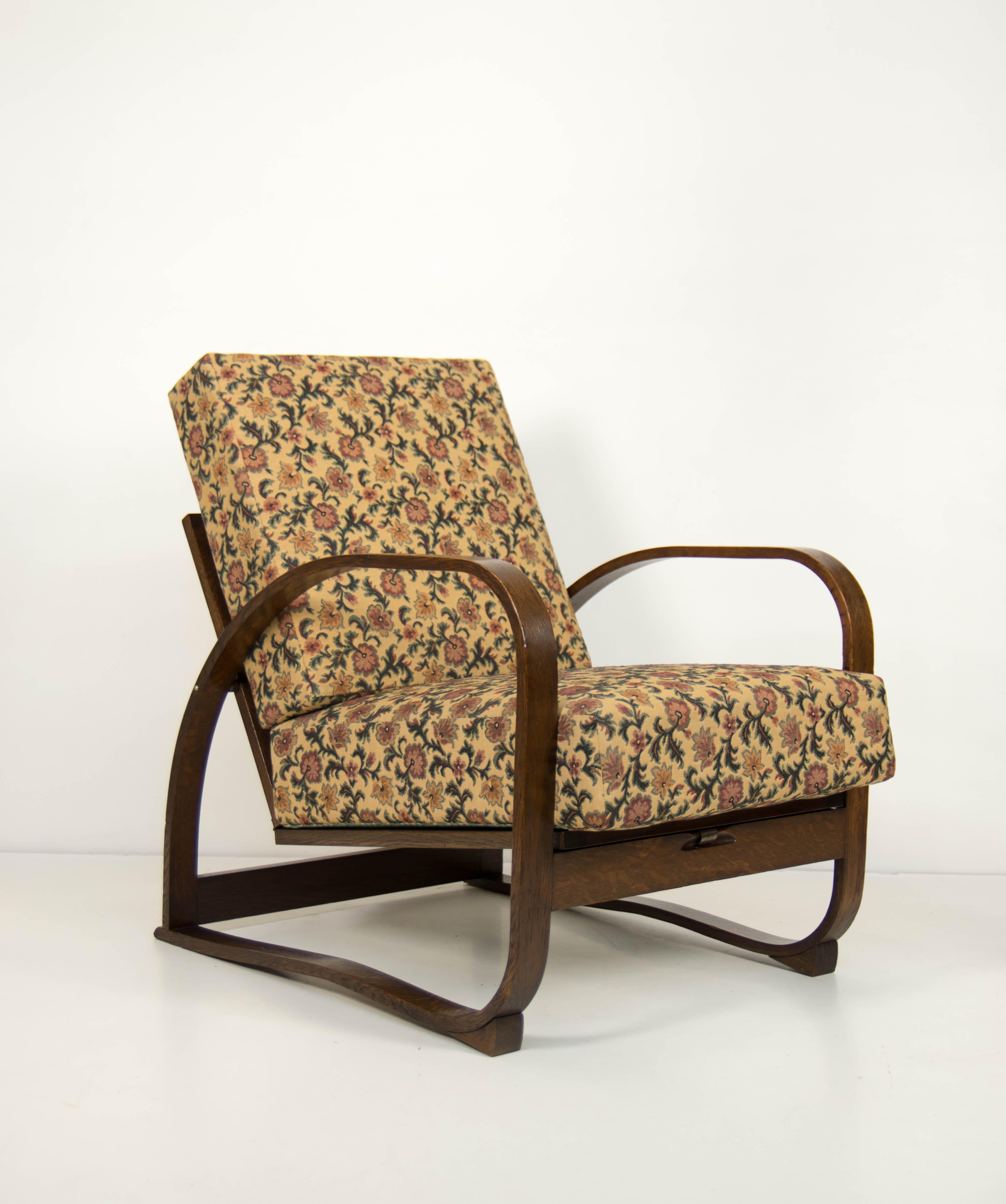 Sillón regulable H70 de Jindrich Halabala, años 30 Tapicería en venta