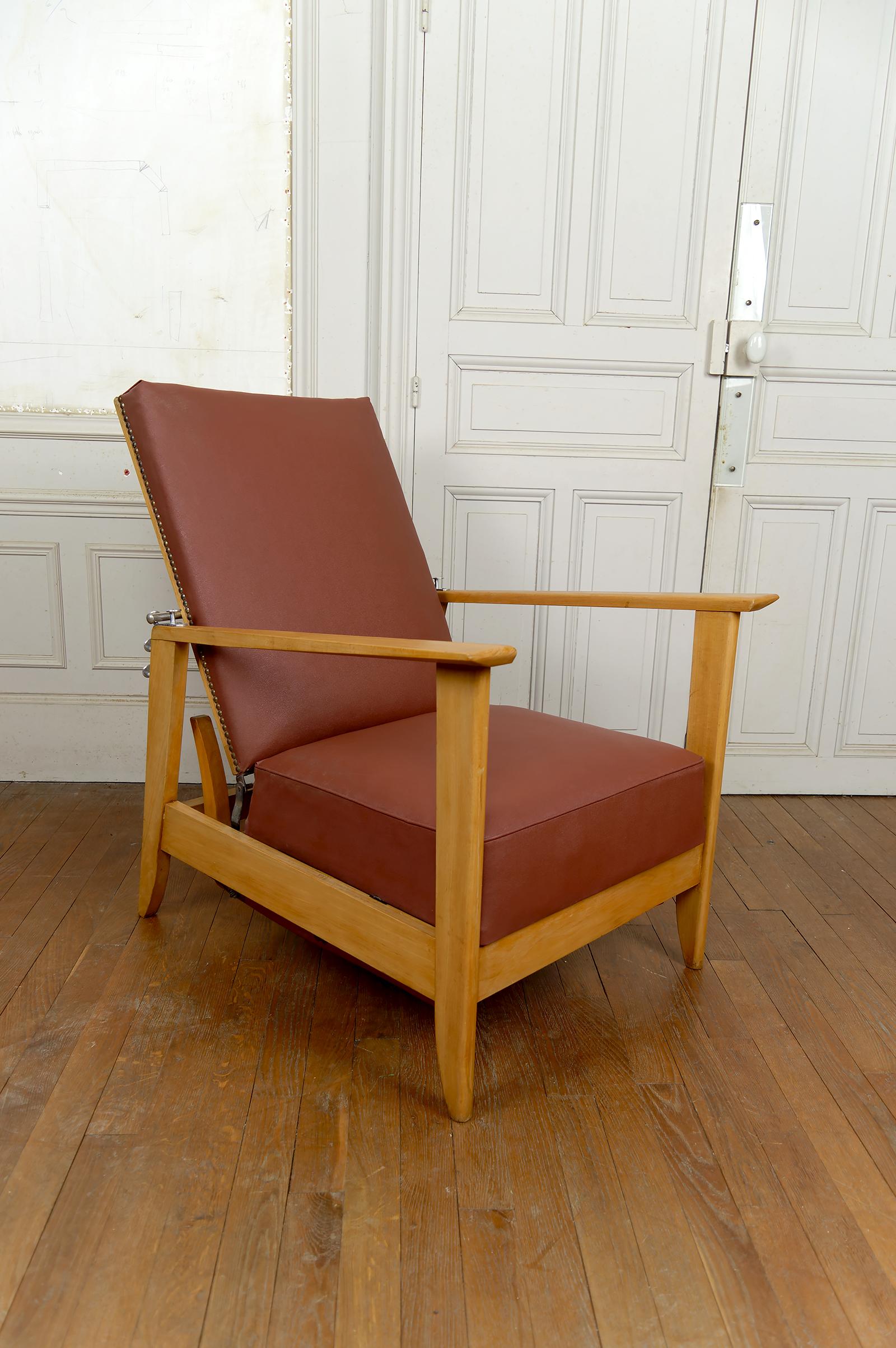 Sillón Ajustable, Chaise Longue Tipo Morris, Art Decó, Francia, Circa 1940 en venta 4
