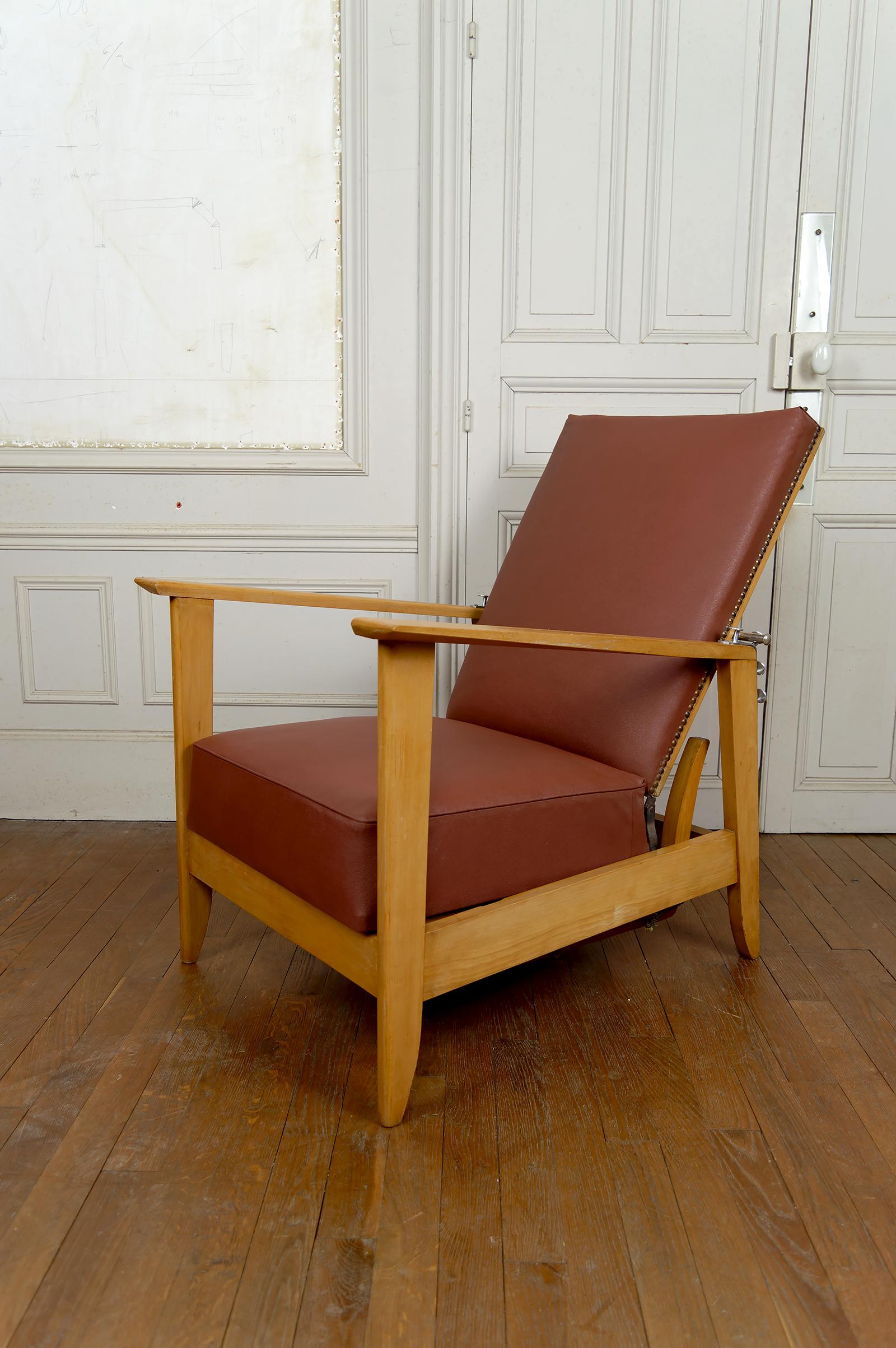 Sillón Ajustable, Chaise Longue Tipo Morris, Art Decó, Francia, Circa 1940 en venta 6