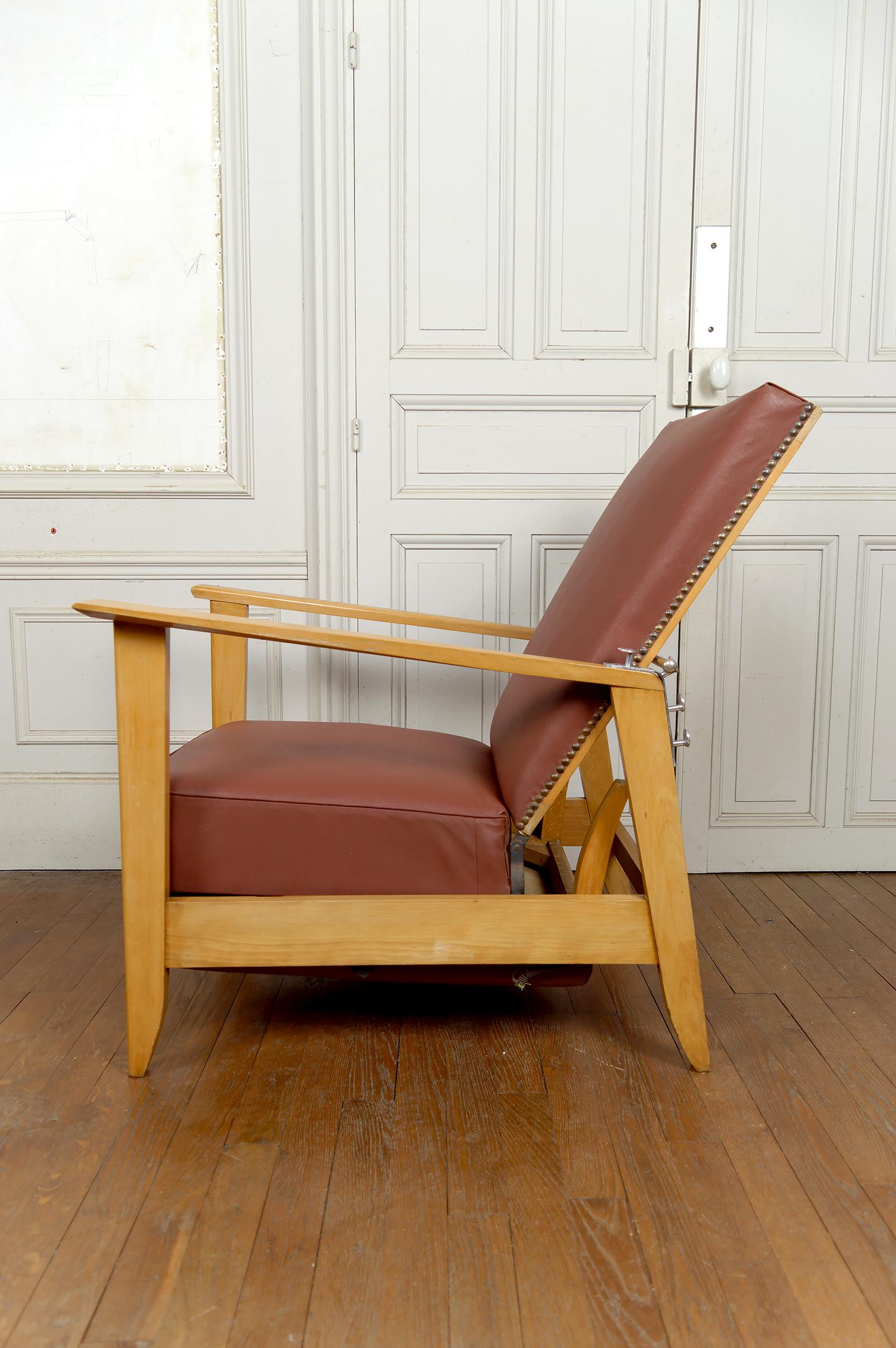 Sillón Ajustable, Chaise Longue Tipo Morris, Art Decó, Francia, Circa 1940 en venta 7