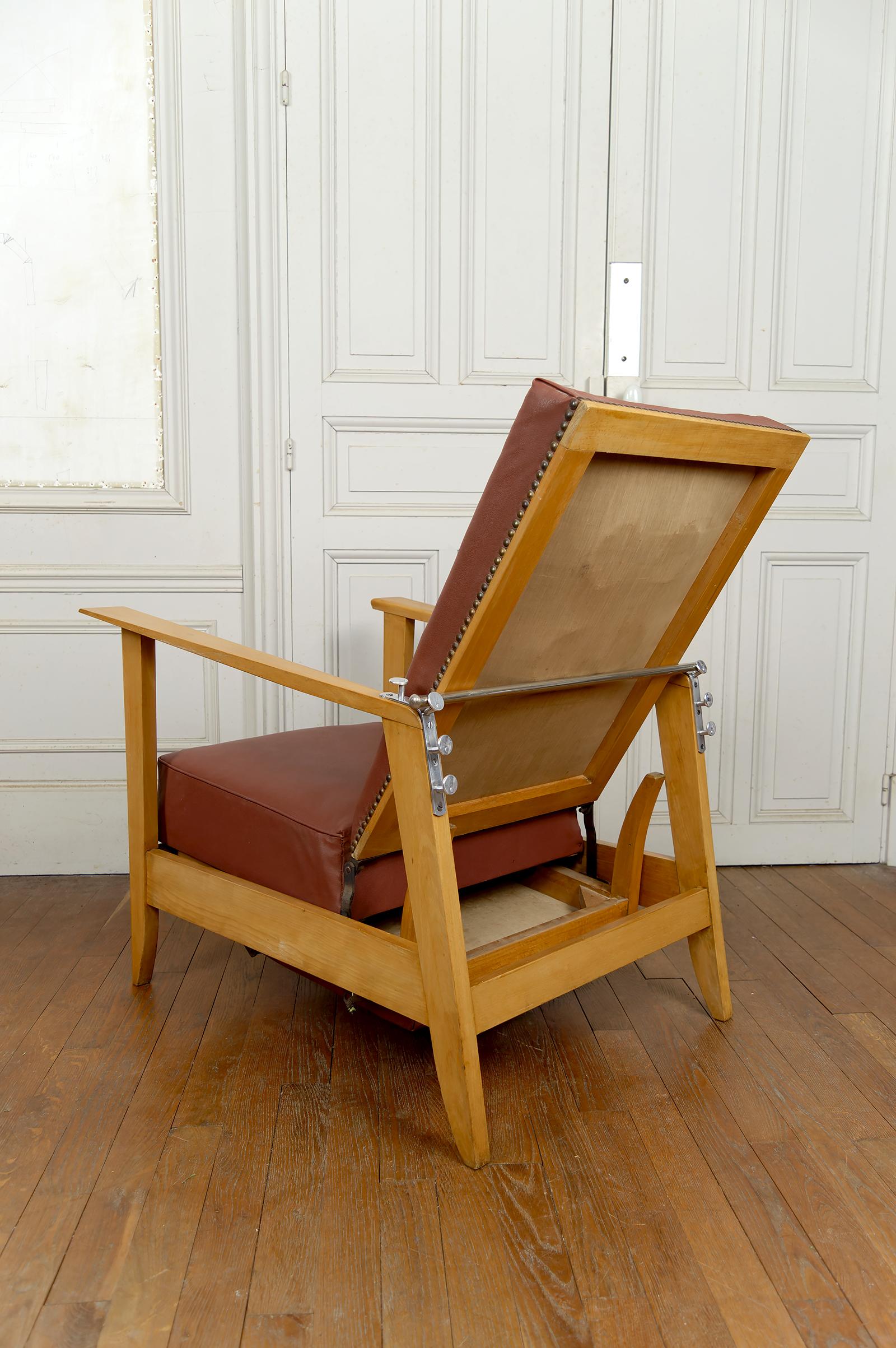 Sillón Ajustable, Chaise Longue Tipo Morris, Art Decó, Francia, Circa 1940 en venta 8