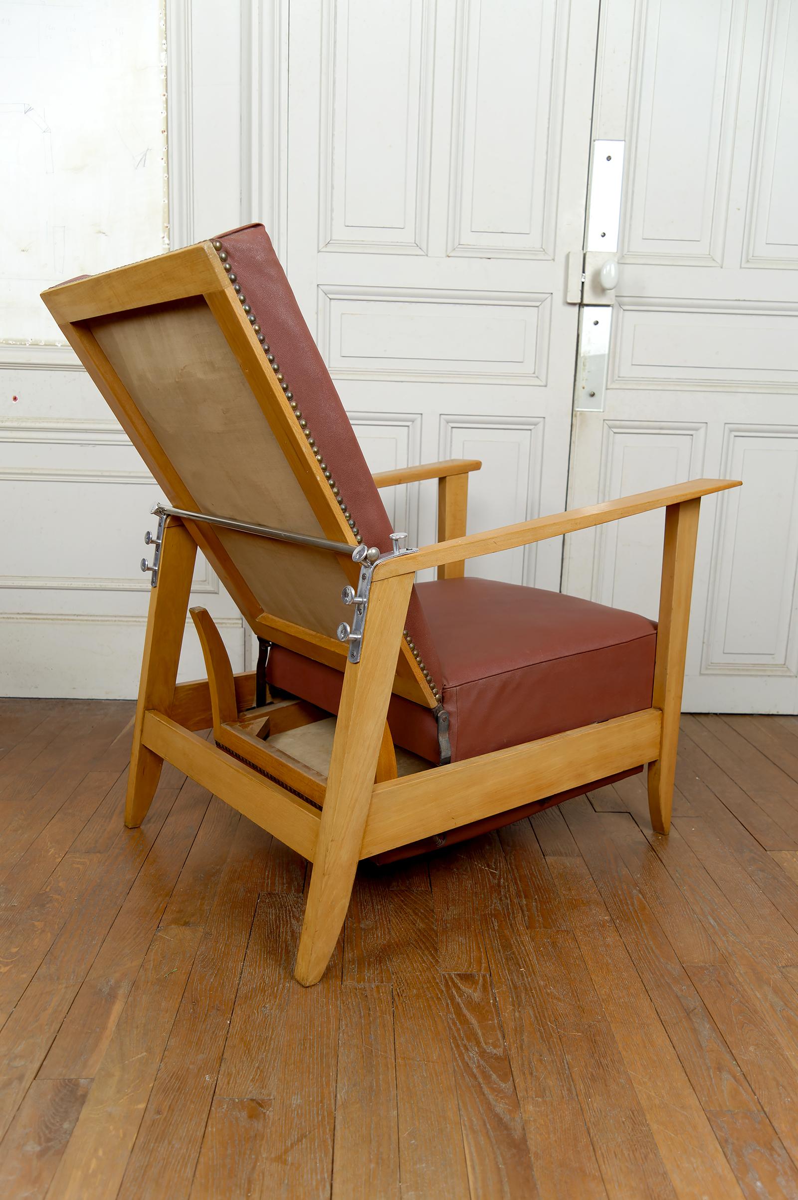 Sillón Ajustable, Chaise Longue Tipo Morris, Art Decó, Francia, Circa 1940 en venta 11
