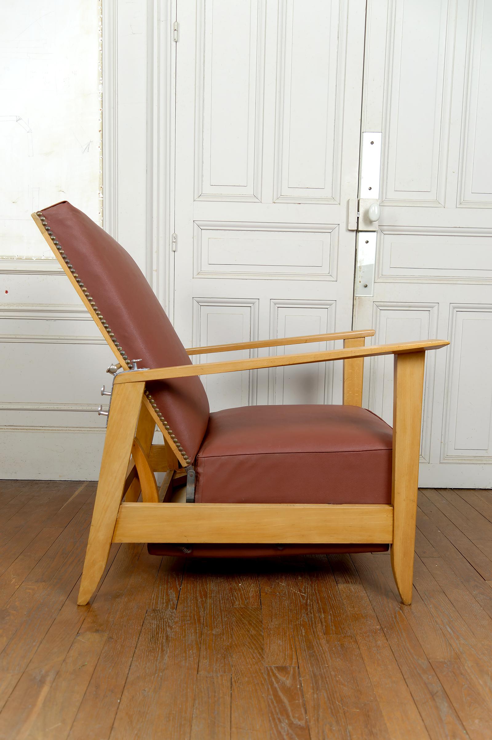 Sillón Ajustable, Chaise Longue Tipo Morris, Art Decó, Francia, Circa 1940 en venta 12