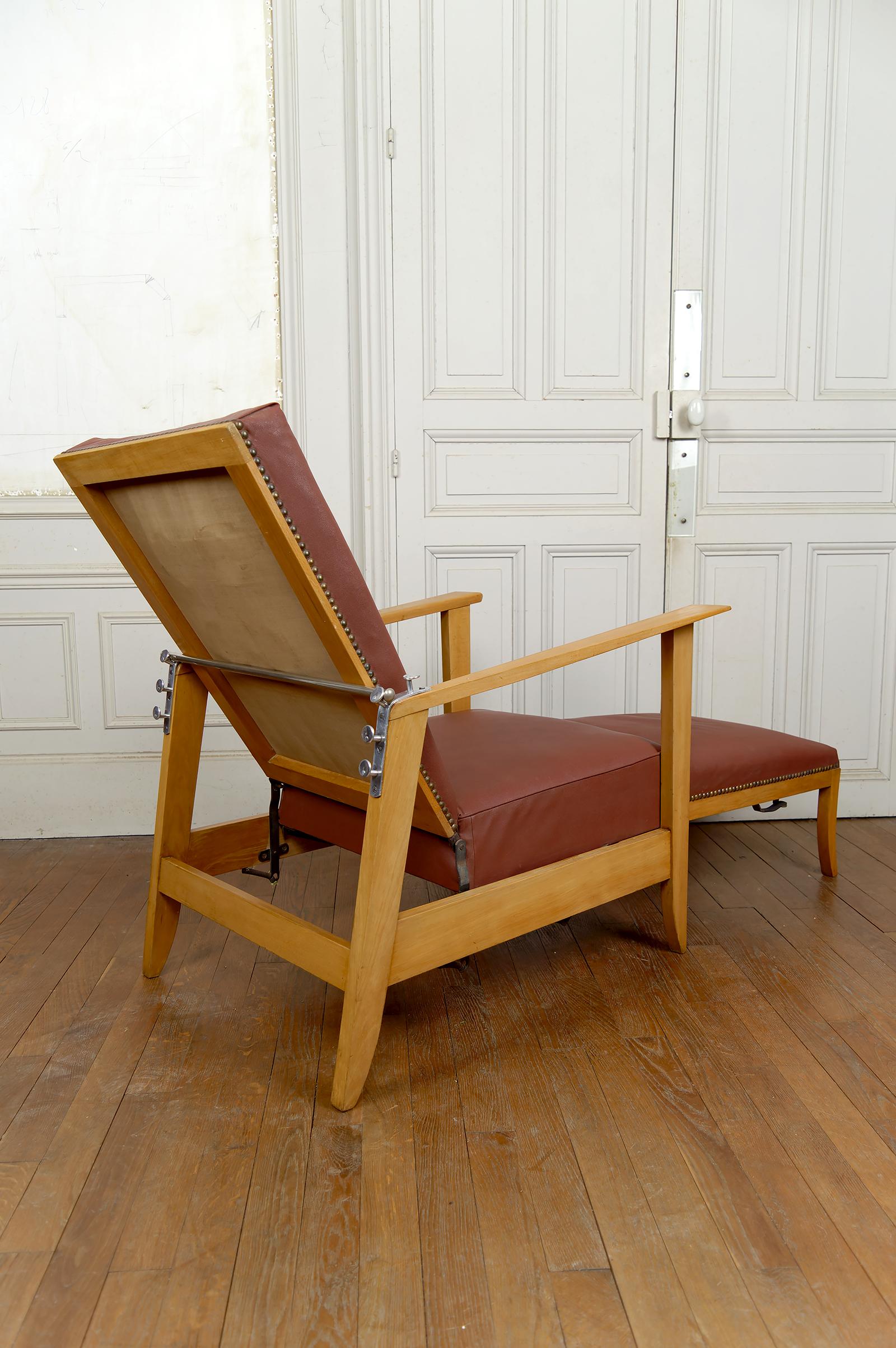 Sillón Ajustable, Chaise Longue Tipo Morris, Art Decó, Francia, Circa 1940 mediados del siglo XX en venta