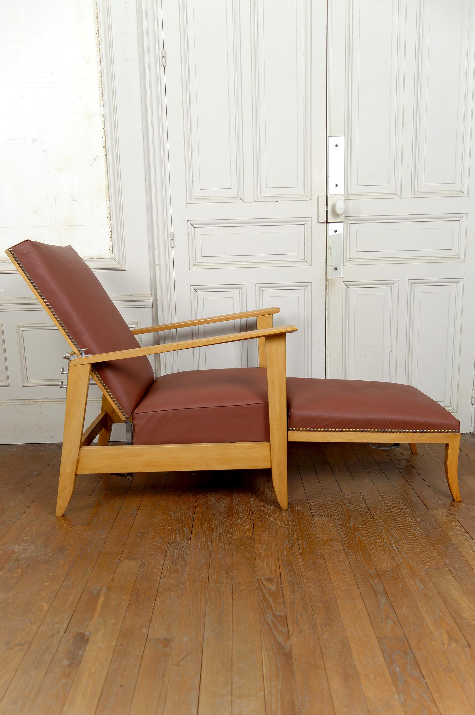 Sillón Ajustable, Chaise Longue Tipo Morris, Art Decó, Francia, Circa 1940 cuero de imitación en venta