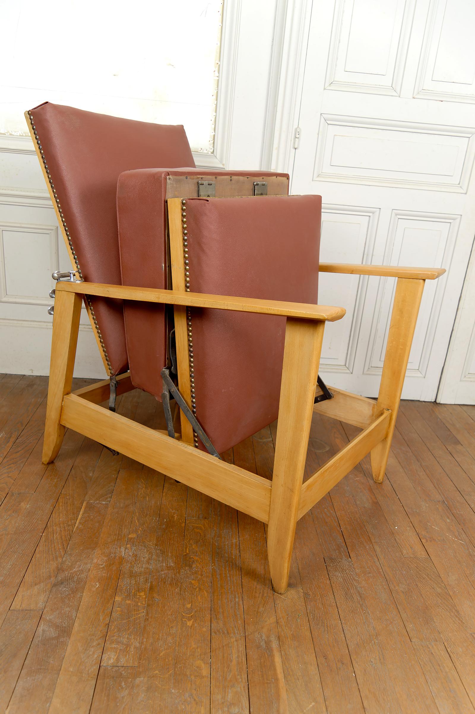 Sillón Ajustable, Chaise Longue Tipo Morris, Art Decó, Francia, Circa 1940 en venta 3