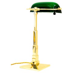 Antique Adjustable Art Deco "Banker" Table Lamp with Green Glass Around 1920s