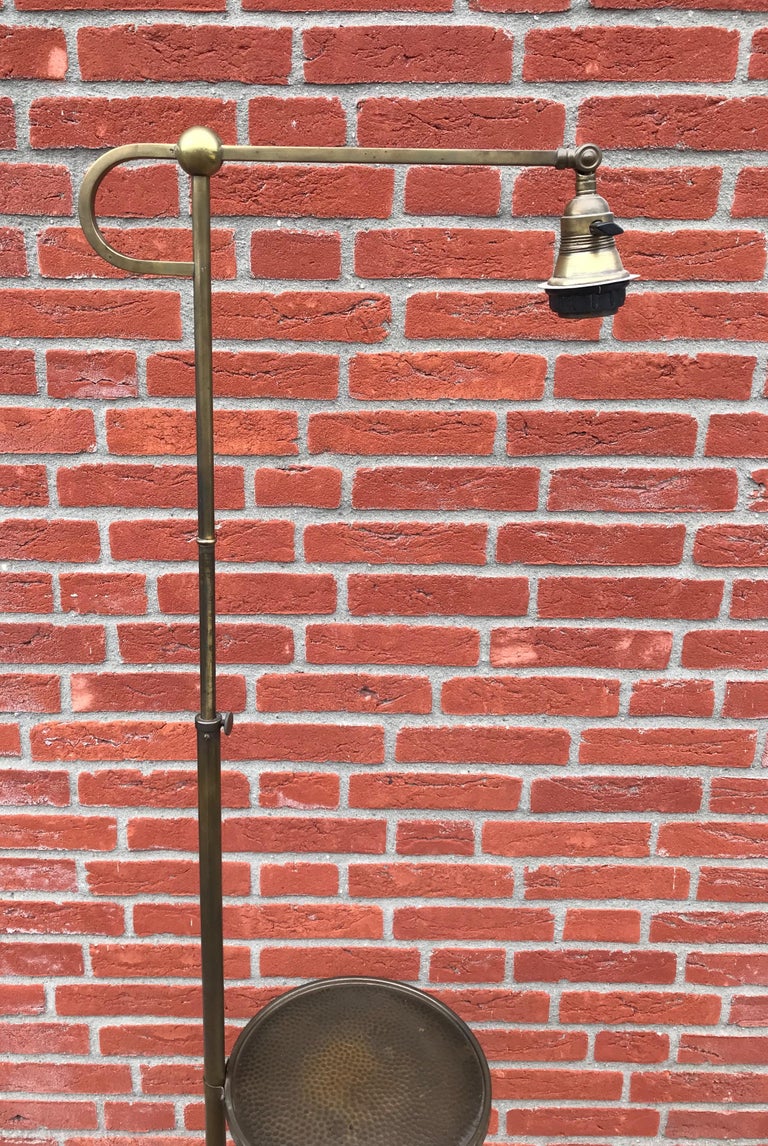 Adjustable Art Deco Brass Floor Lamp with Small Round Table Viennese Style For Sale at 1stdibs