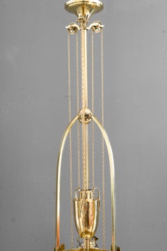 Adjustable art deco chandelier with original opal glass shades vienna 1920s