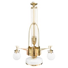 Adjustable art deco chandelier with original opal glass shades vienna 1920s