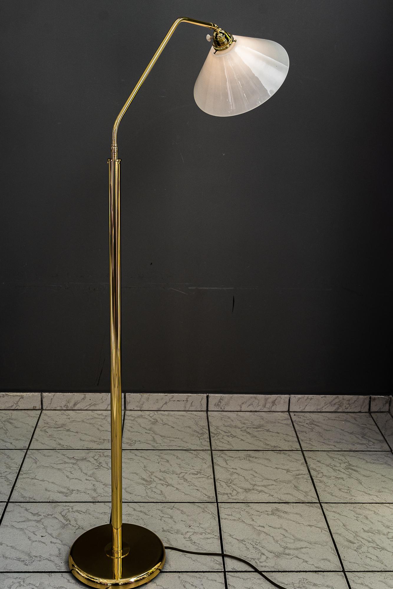 Early 20th Century Adjustable Art Deco Floor Lamp with Glass Shade, Around 1920s