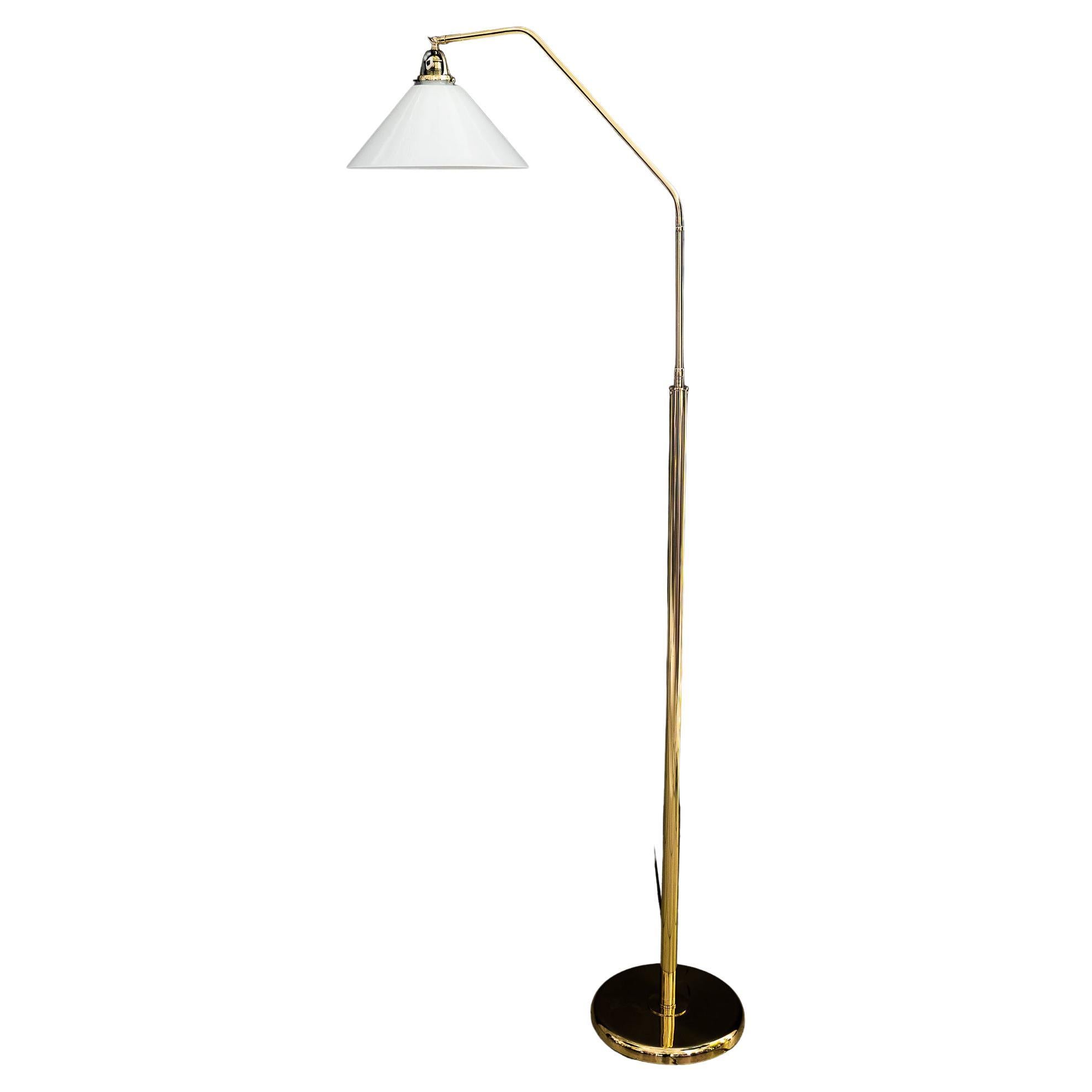 Adjustable Art Deco Floor Lamp with Glass Shade, Around 1920s