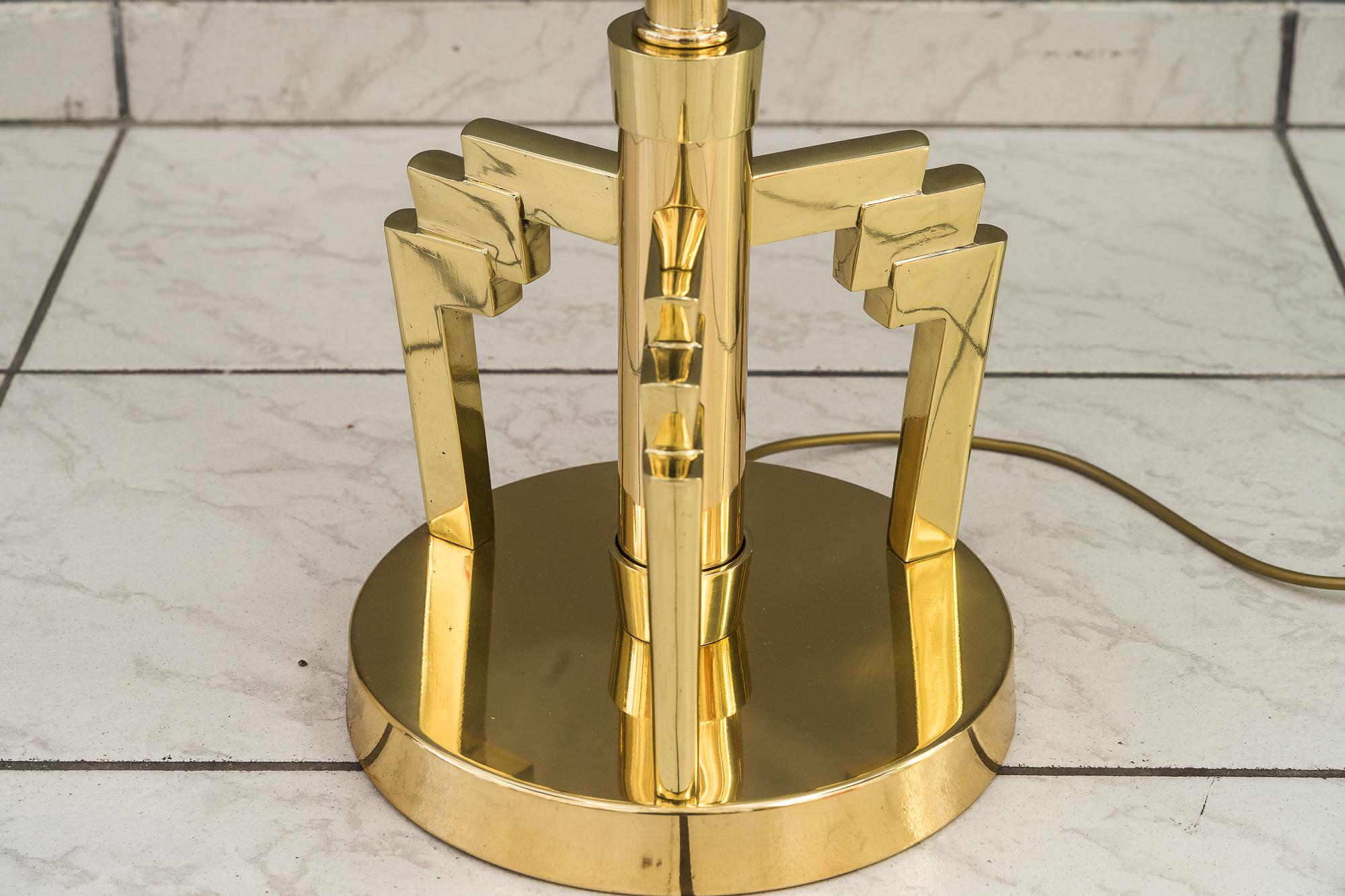 Brass Adjustable Art Deco Floor Lamp with Opaline Glass on Shade, Vienna Around 1920s