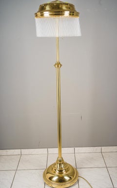 Adjustable art deco floor lamp with opaline glass stones on the shade 1920s