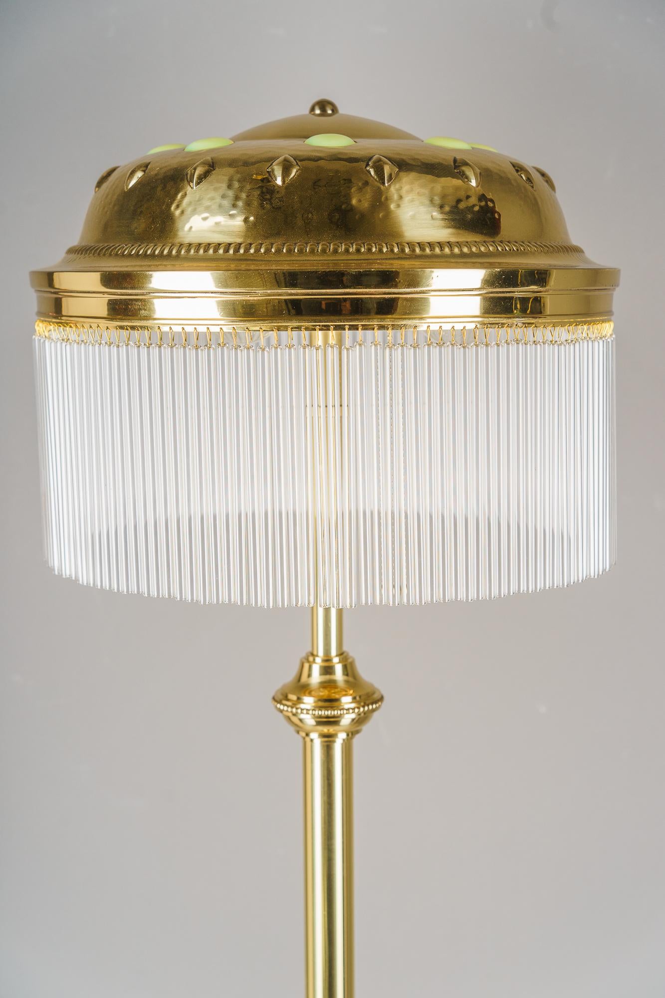 Art Deco Adjustable art deco floor lamp with opaline glass stones on the shade 1920s For Sale